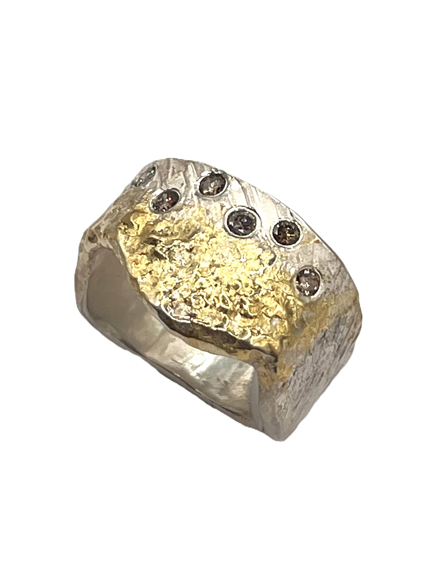 22k gold ring on sterling silver set with 6 cognac diamonds