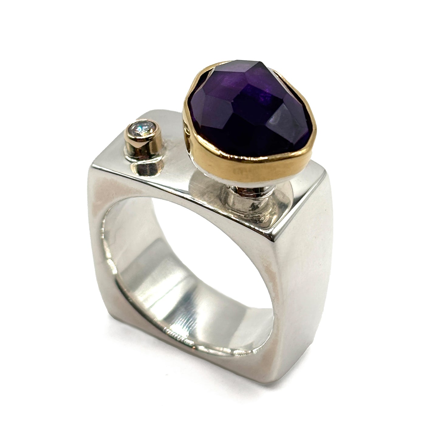 18K Gold & Sterling Silver Rose-Cut Amethyst Ring