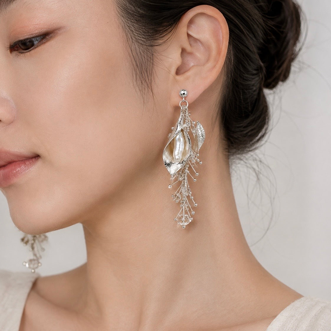 Calla Lily Sterling Silver Pearl Earrings, HC2612, Hsinyu Candy Chu