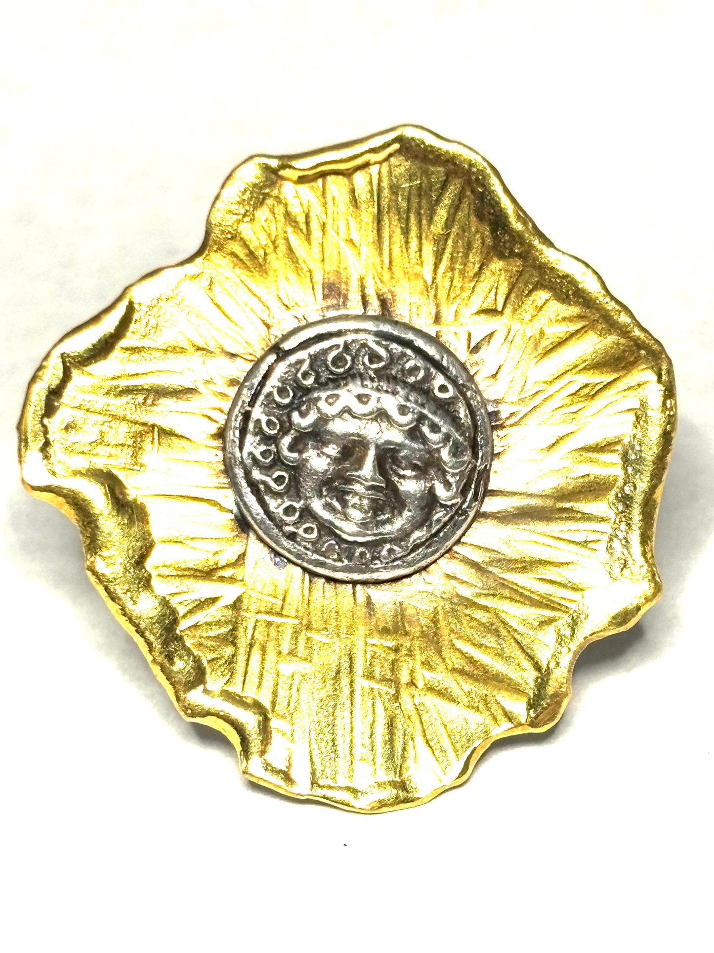22kt Gold and Sterling Silver Face Ring