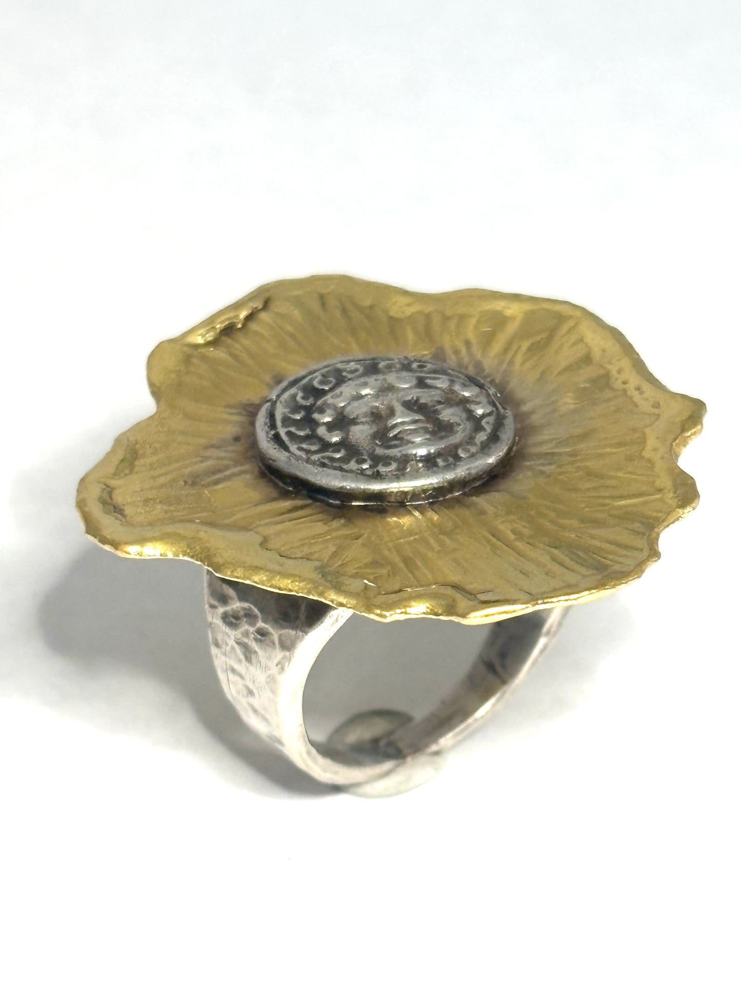 22kt Gold and Sterling Silver Face Ring