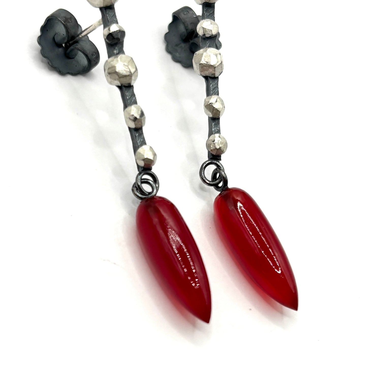 Oxidized Sterling Silver Drop Earrings with Carnelian DK26-2625