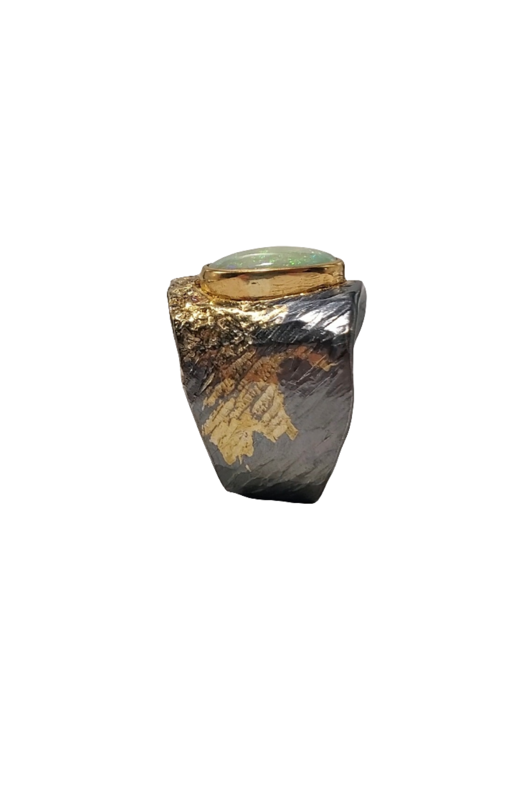 Ring in oxidized Sterling Silver/22k White Australian Opal