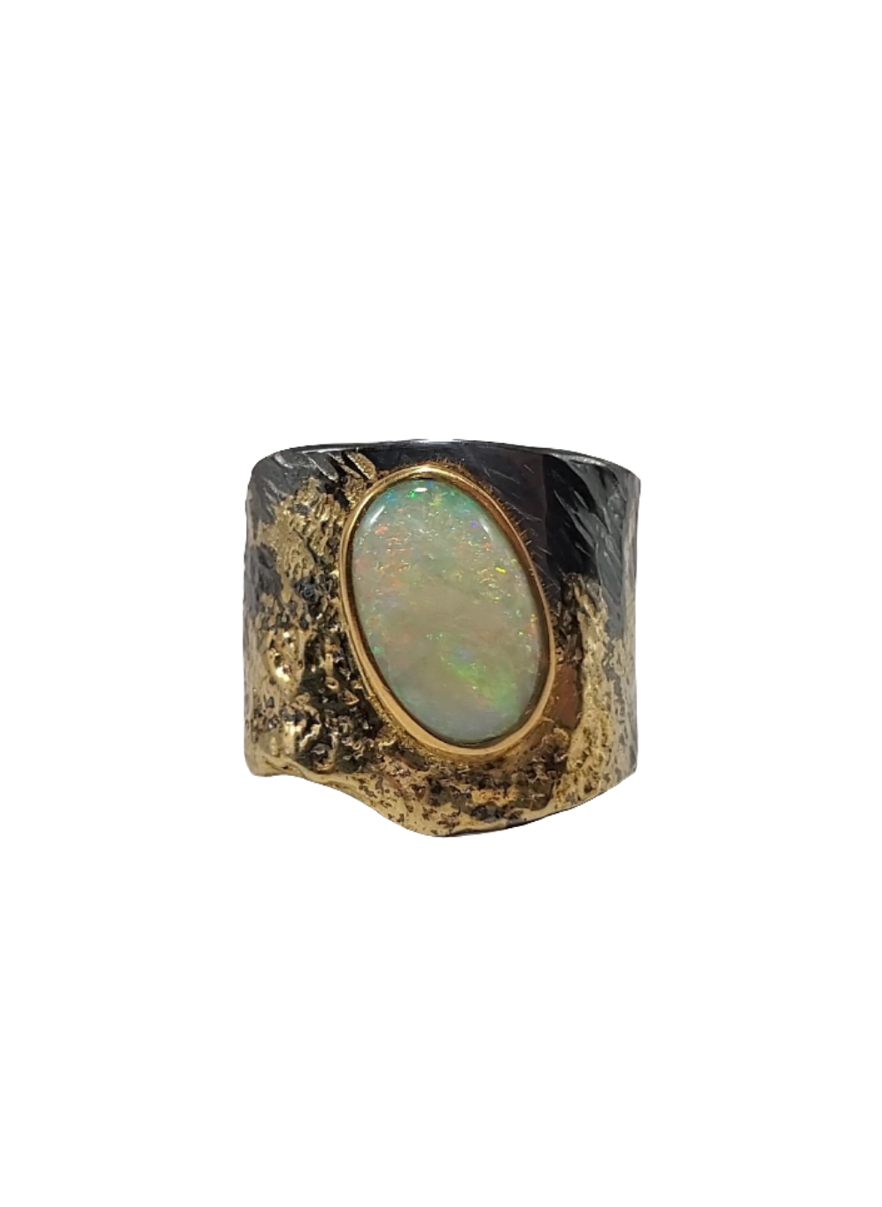 Ring in oxidized Sterling Silver/22k White Australian Opal