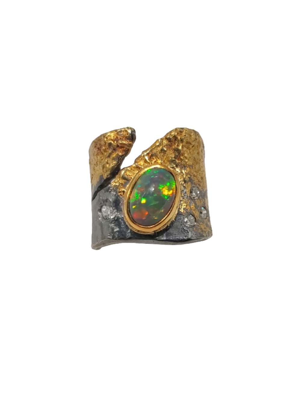 Ring in Oxidized Sterling Silver/22k Gold and Ethiopian Opal
