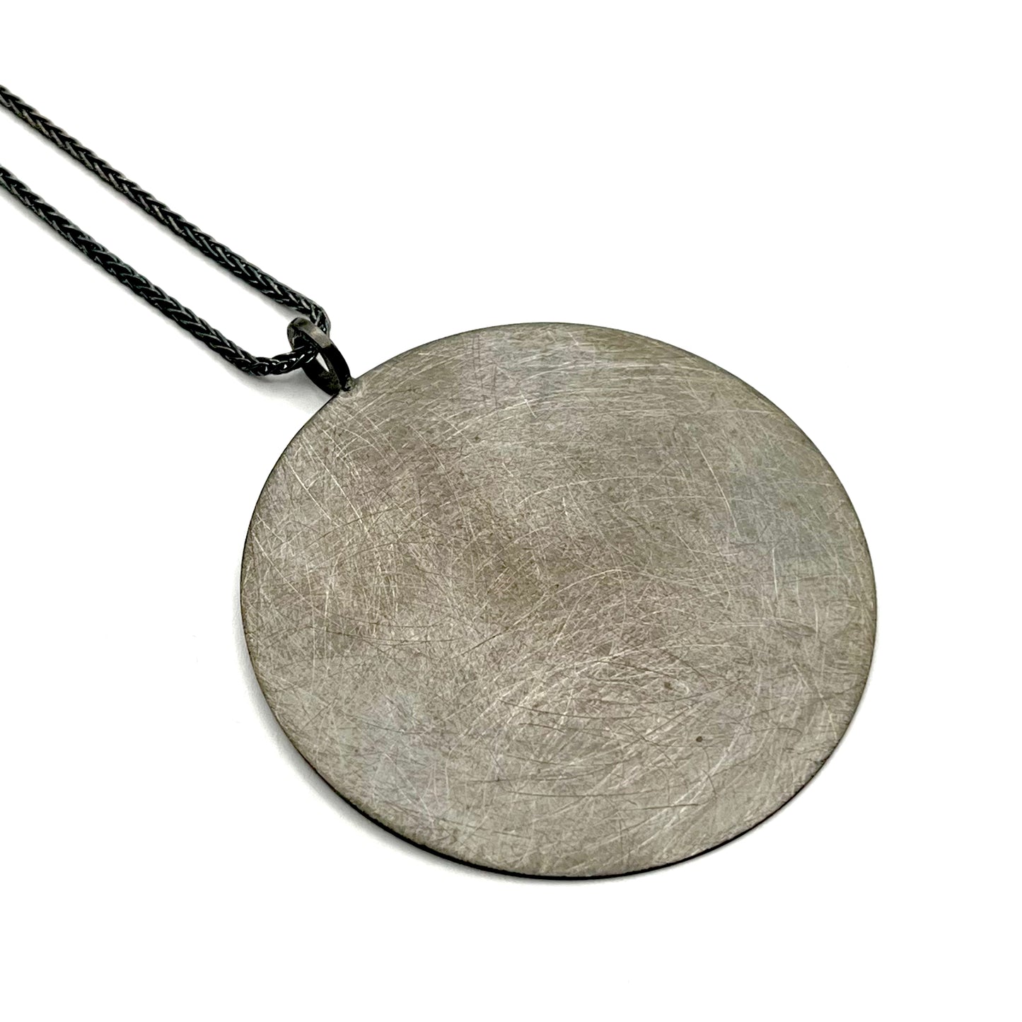 Oxidized Sterling Silver Large Disc Pendant Necklace, Doris Leidt