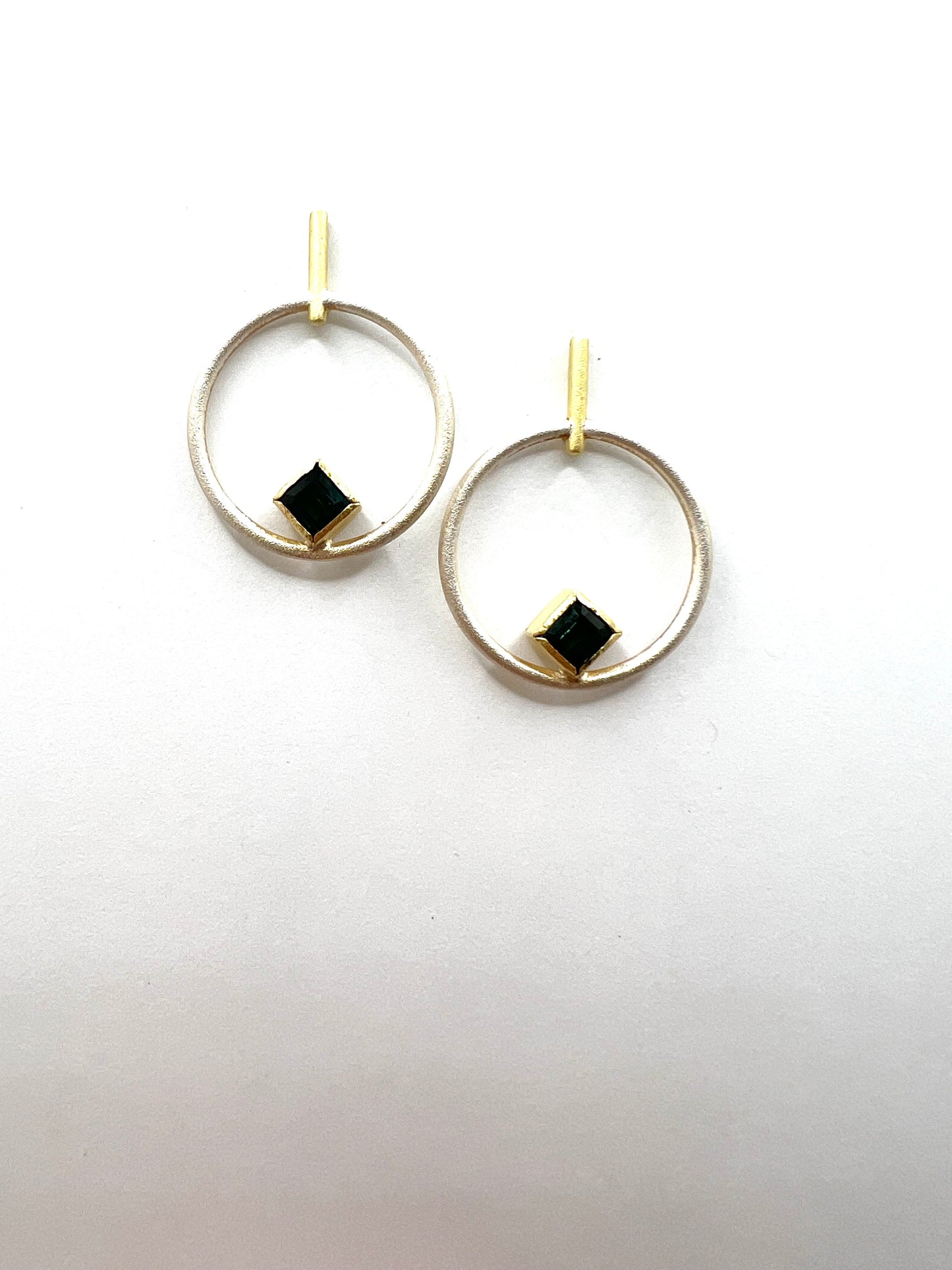 Tourmaline Circles, Sterling Silver, 18kt Gold, Blue Tourmaline Post Earrings