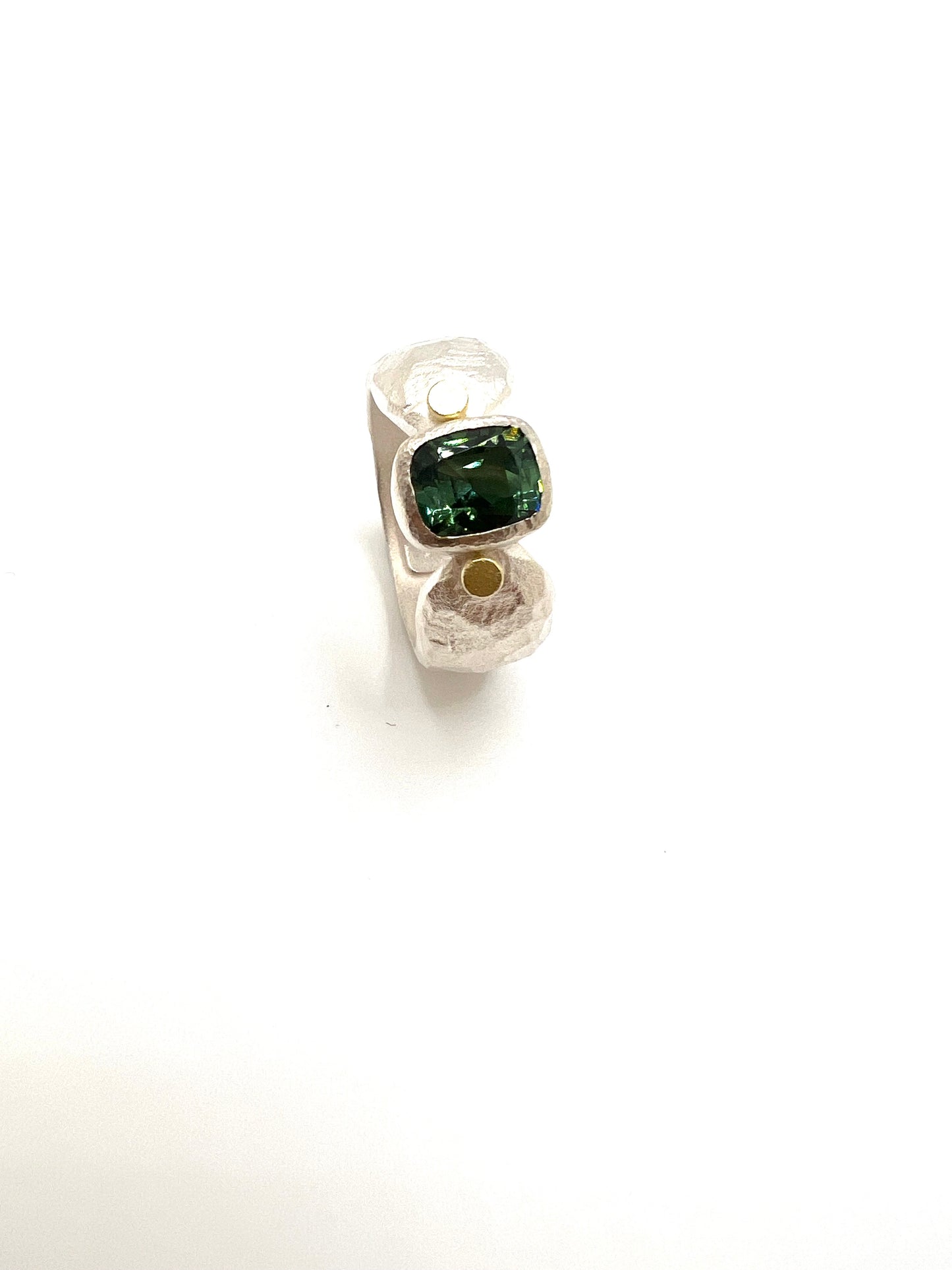 Bowtie Ring, Sterling Silver,18kt Gold, Green Tourmaline.