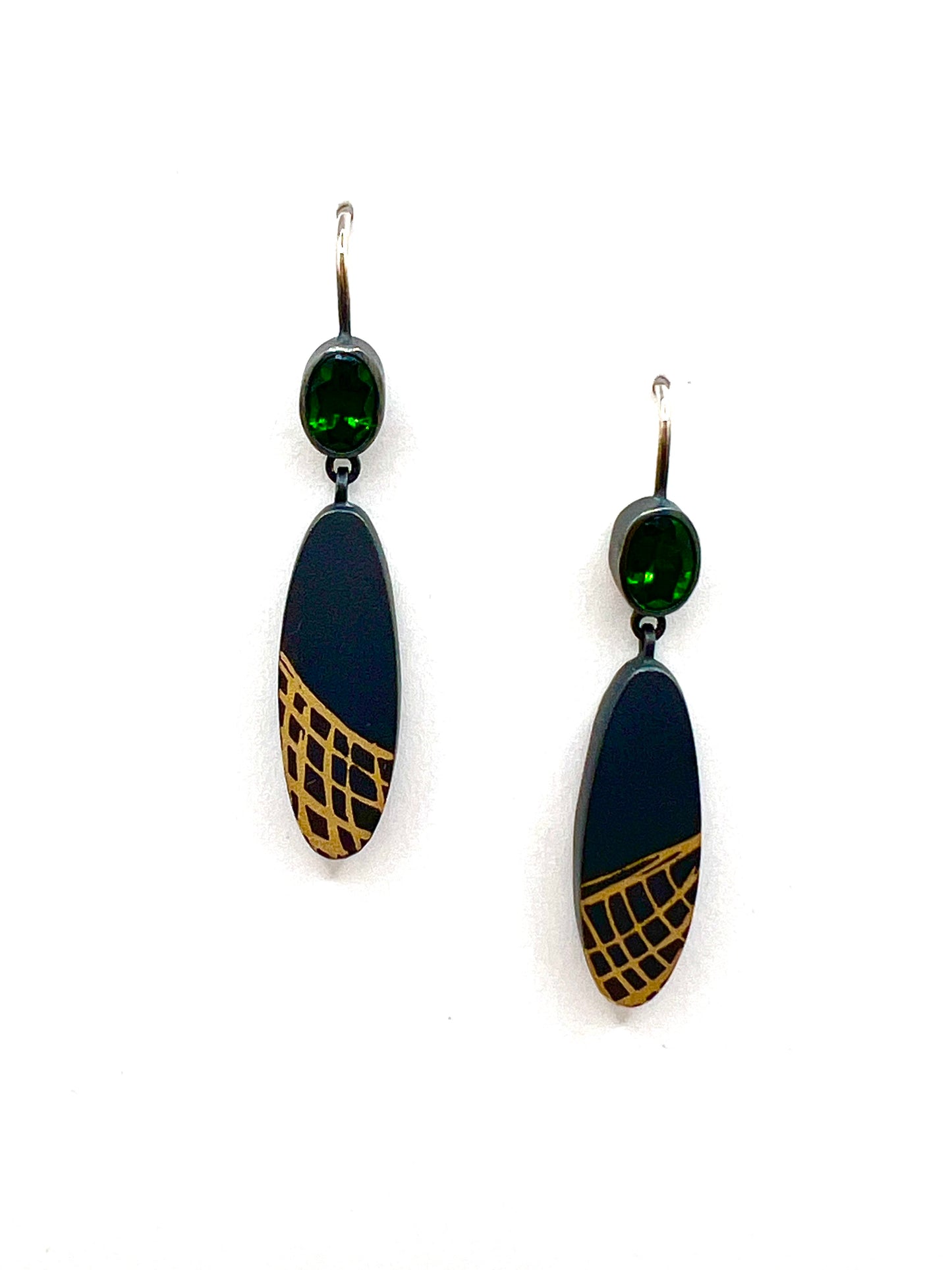 Oxidized Sterling Silver, 18kt gold,Chrome Diopside Earrings