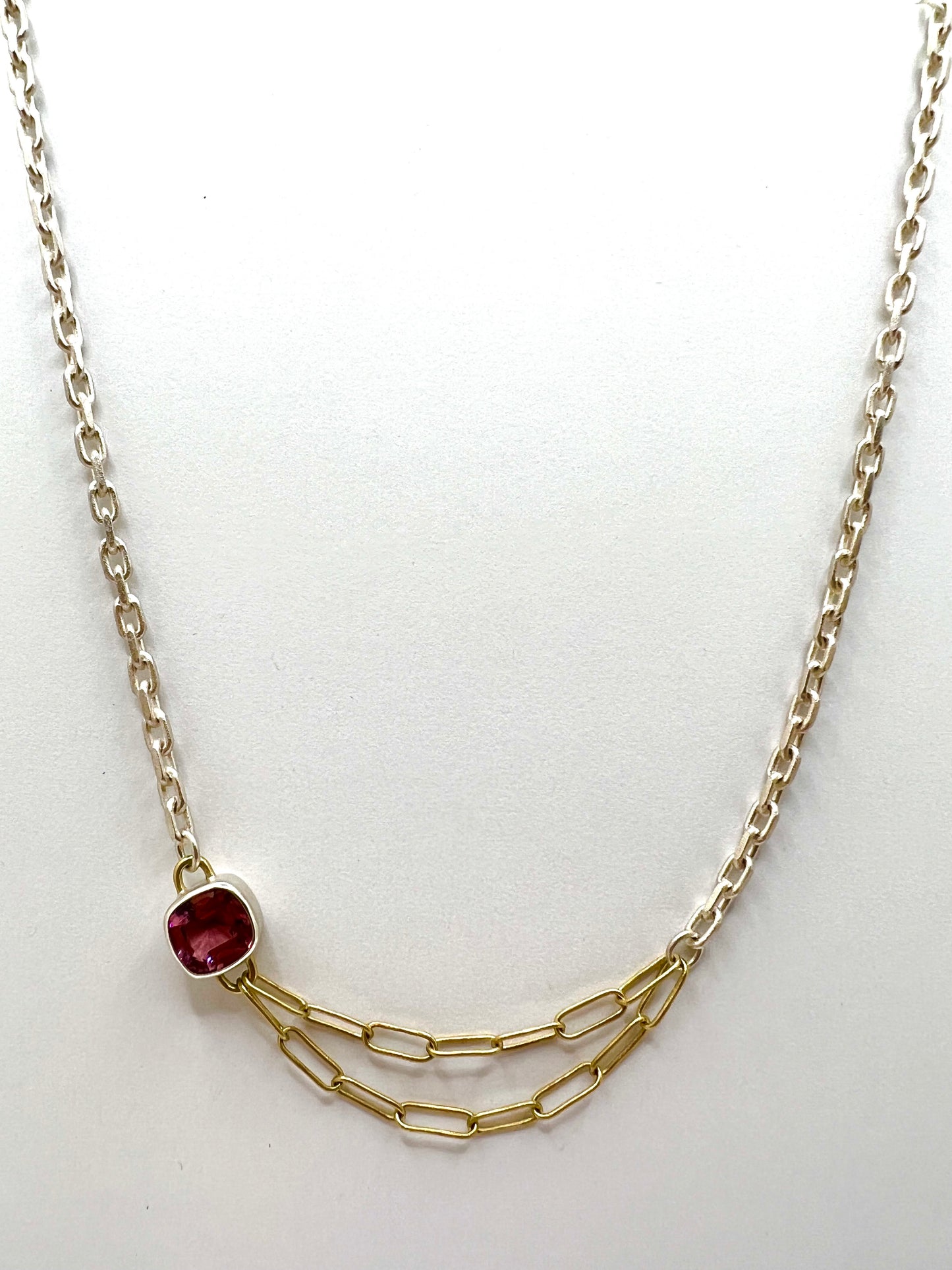 Pink Punctuation Necklace ,Sterling Silver, 18kt Gold, Apatite