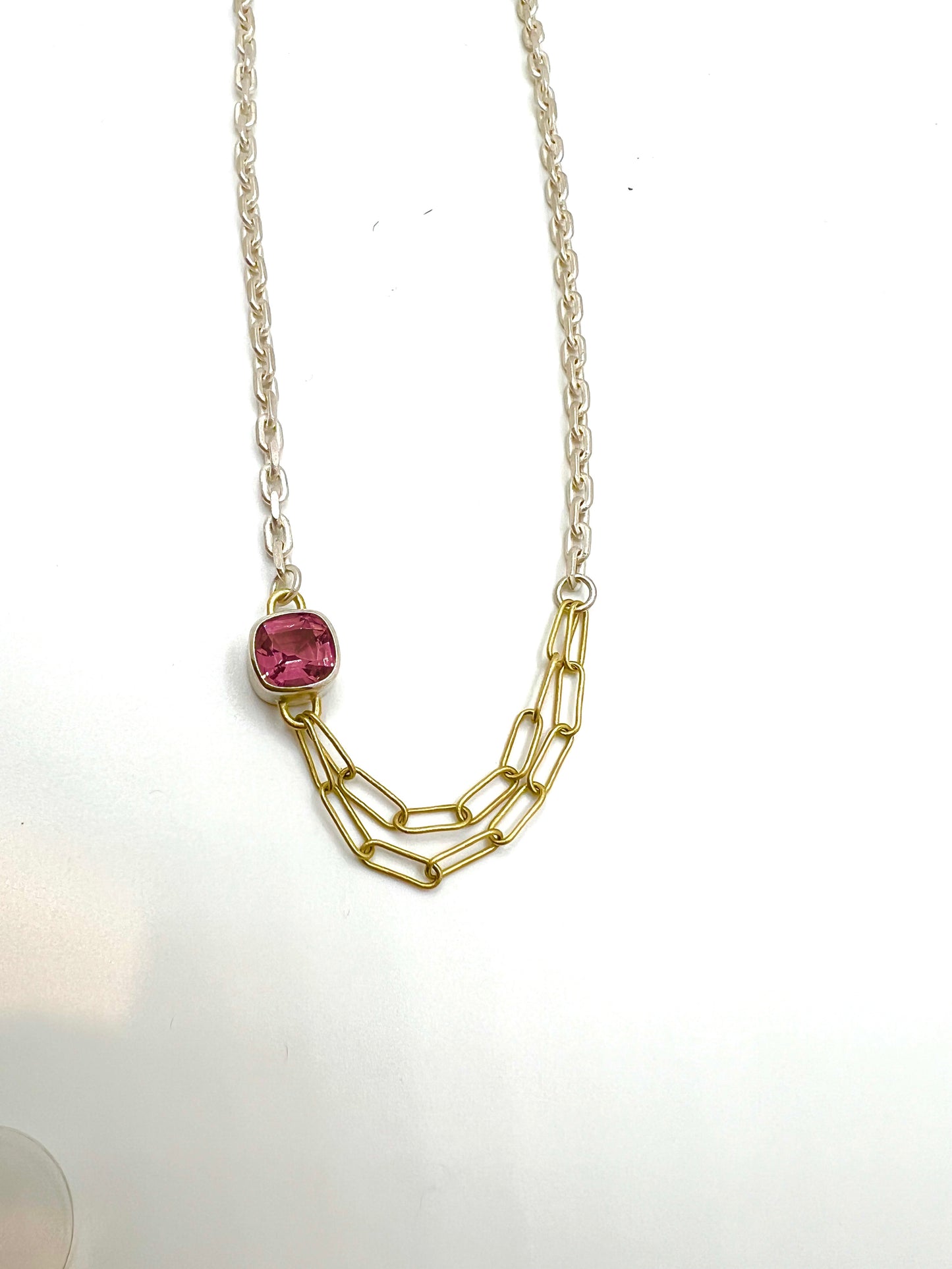 Pink Punctuation Necklace ,Sterling Silver, 18kt Gold, Apatite