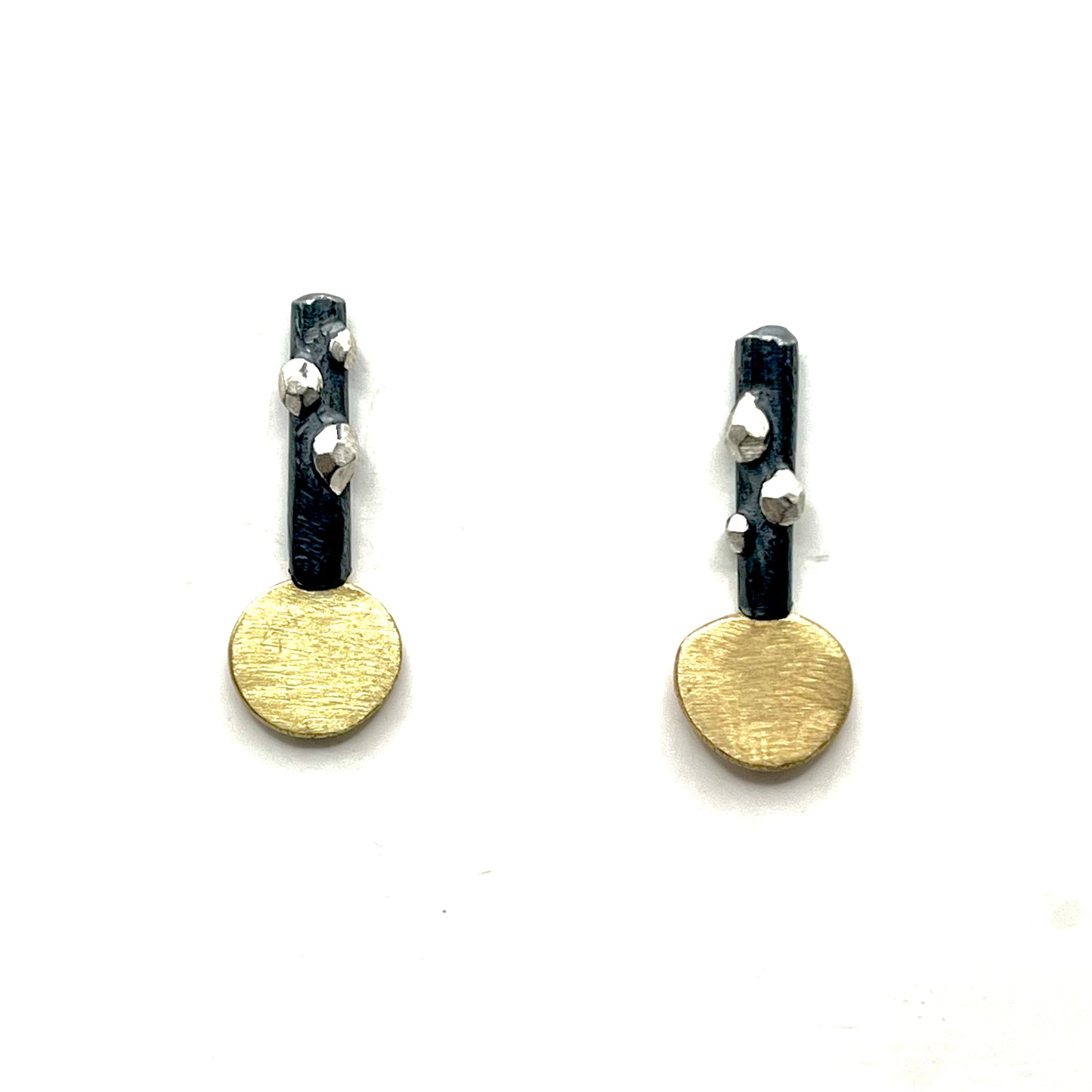 Oxidized Sterling Silver Little Rock & 18kt Gold Earrings, DK 2525, Dahlia Kanner