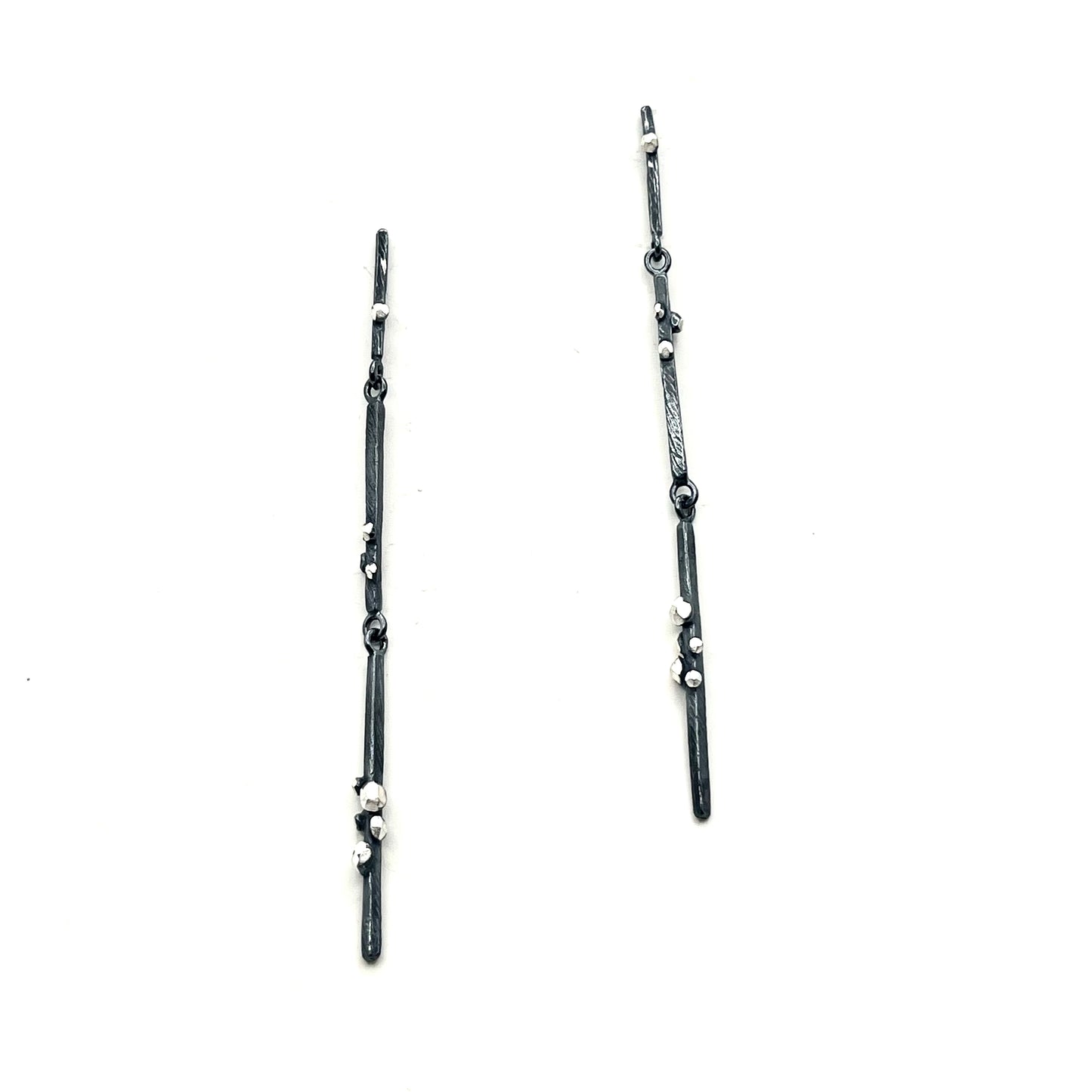 Oxidized Sterling Silver Long Linear Triple Drop Facet Earring, DK2522, Dahlia Kanner