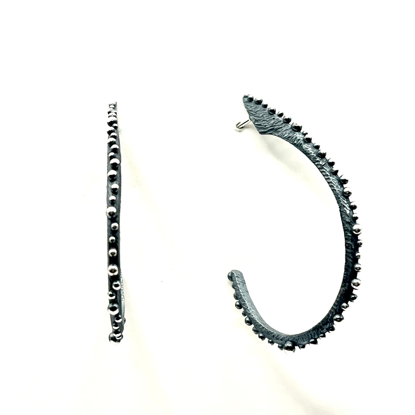 Oxidized Sterling Silver Bumpy Edged Linear Hoop Earrings, DK 2527, Dahlia Kanner