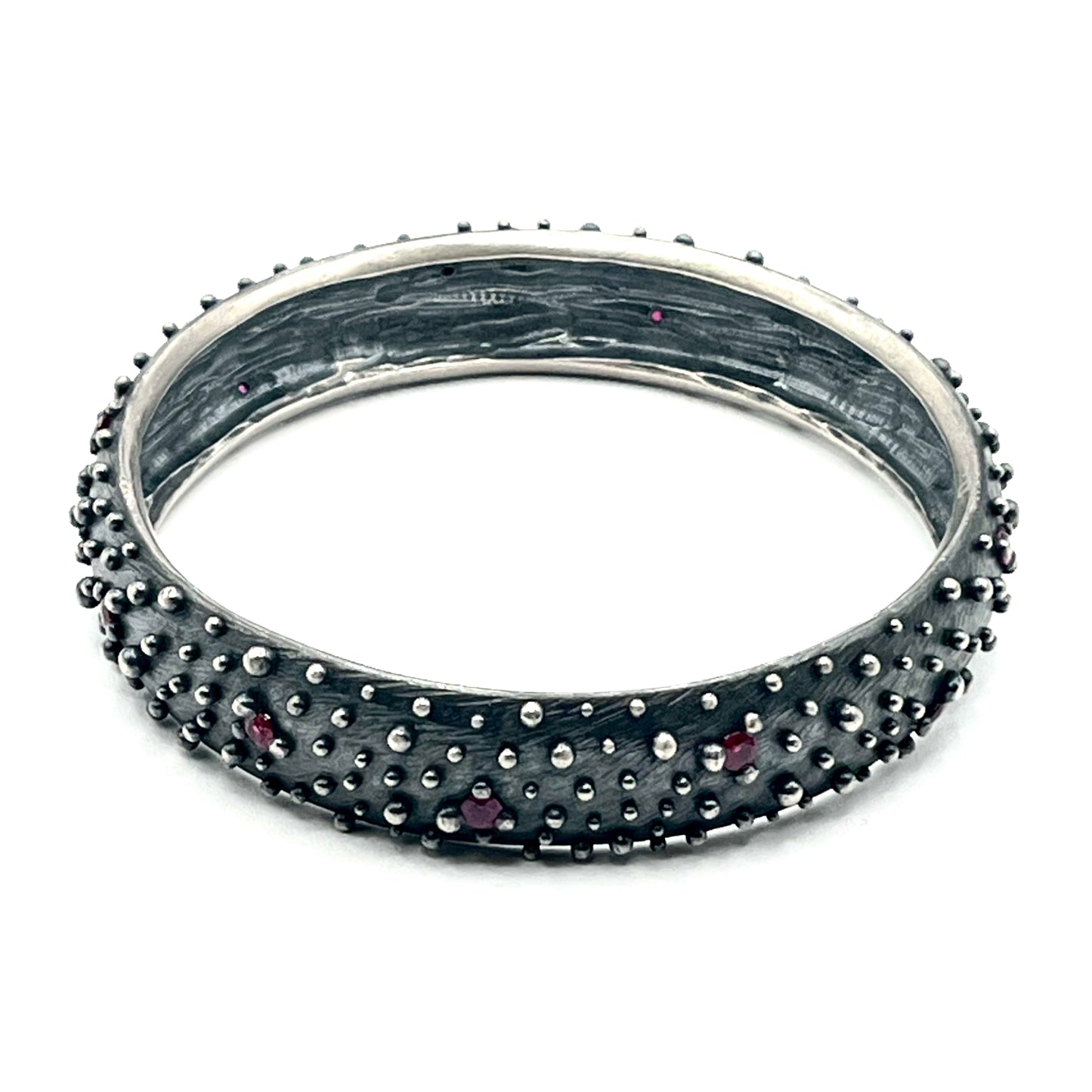 Sterling Silver with Rubies Bumpy 1/2 Round Bangle Bracelet, DA0294-B4, Dahlia Kanner