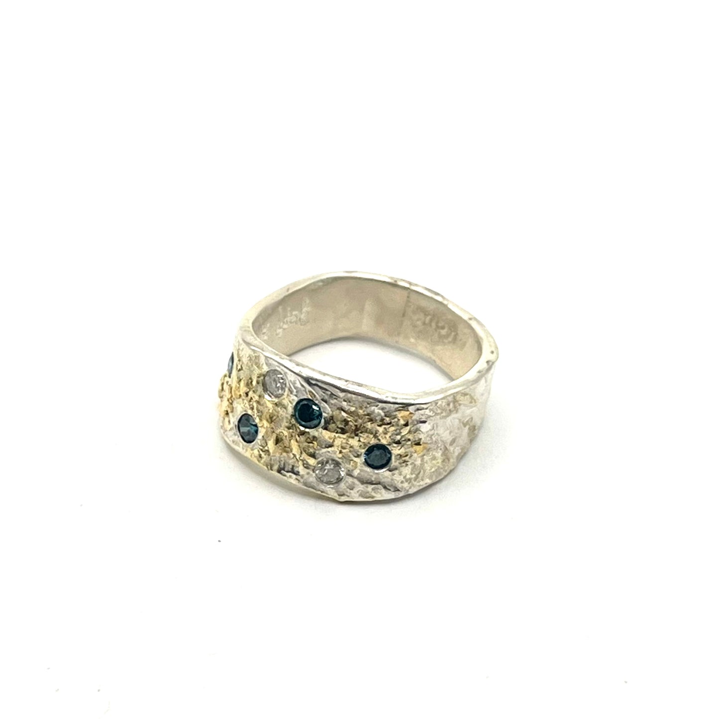 22K & 18K Gold, Sterling Silver Ring with Blue & White Diamonds, G-25-2, Goph Albitz