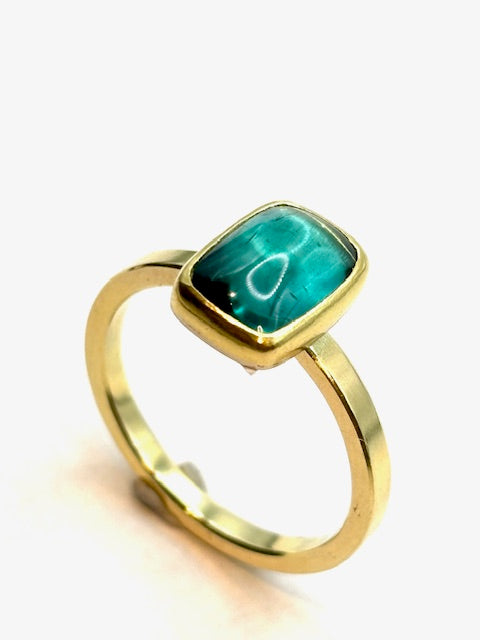 18kt Gold Tourmaline Cushion Cabochon Ring