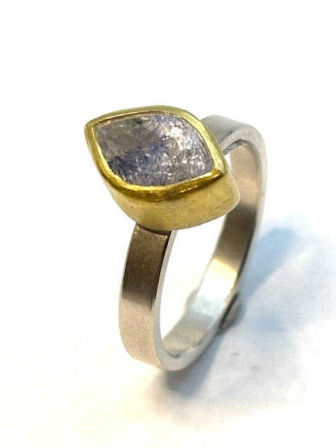 22kt/SS Dumortierite Quartz Leaf Ring
