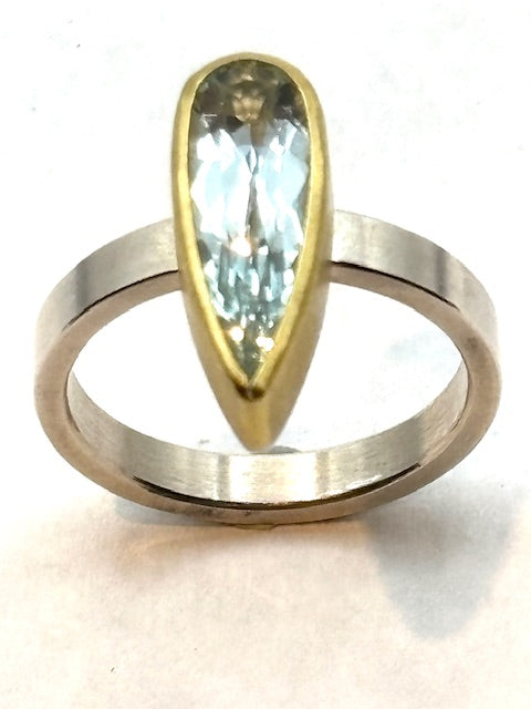 22kt/SS Aquamarine Long Drop Ring