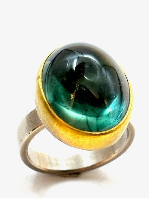 22kt/SS Tourmaline Oval Cabochon Ring
