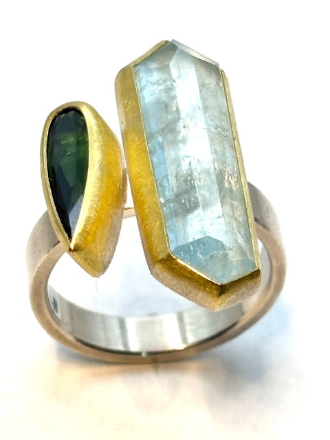 22kt/SS Aquamarine and Tourmaline Ring