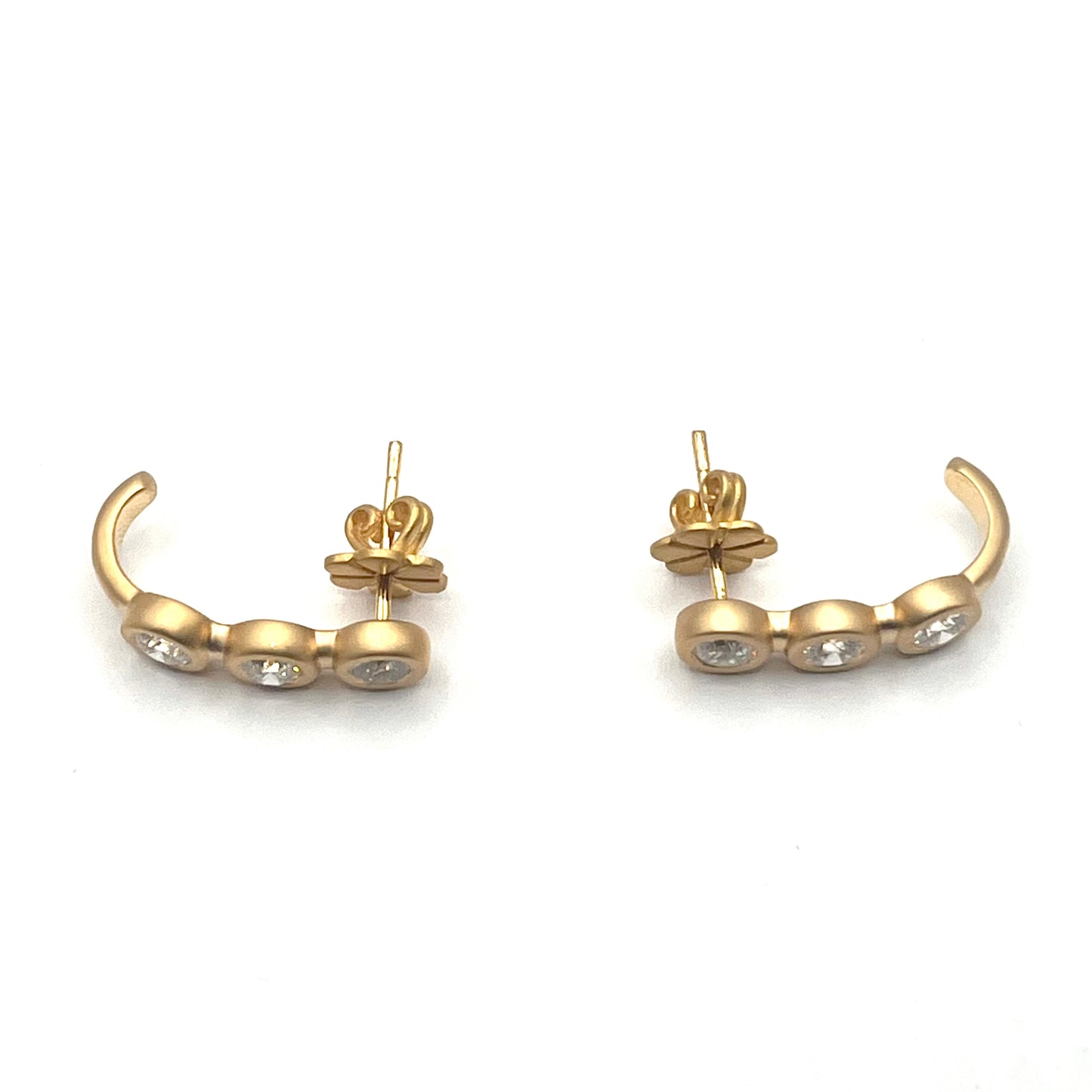 18KT Yellow Gold Horseshoe Post Earrings with Three White Diamonds, KS295, Kanwar Singh