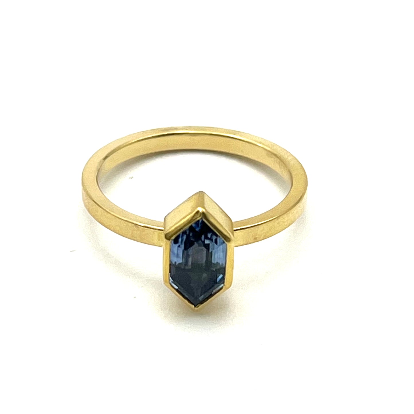 22kt & 18kt Gold Sappire Long Hexagon Ring, SW169, Sam Woehrmann