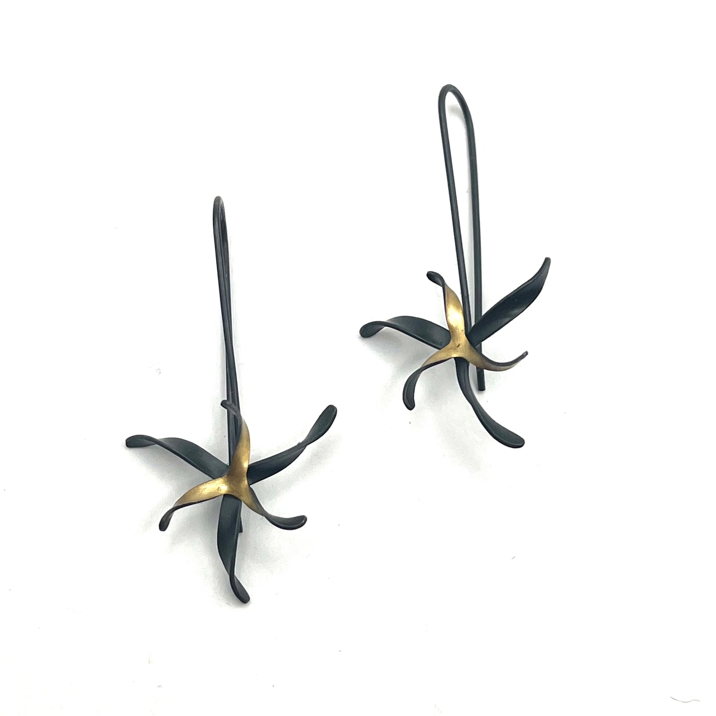 Oxidized Sterling Silver & 18kt Gold Leaf Accents Sculptural Earrings, OM25-238, Owen Mclnerney