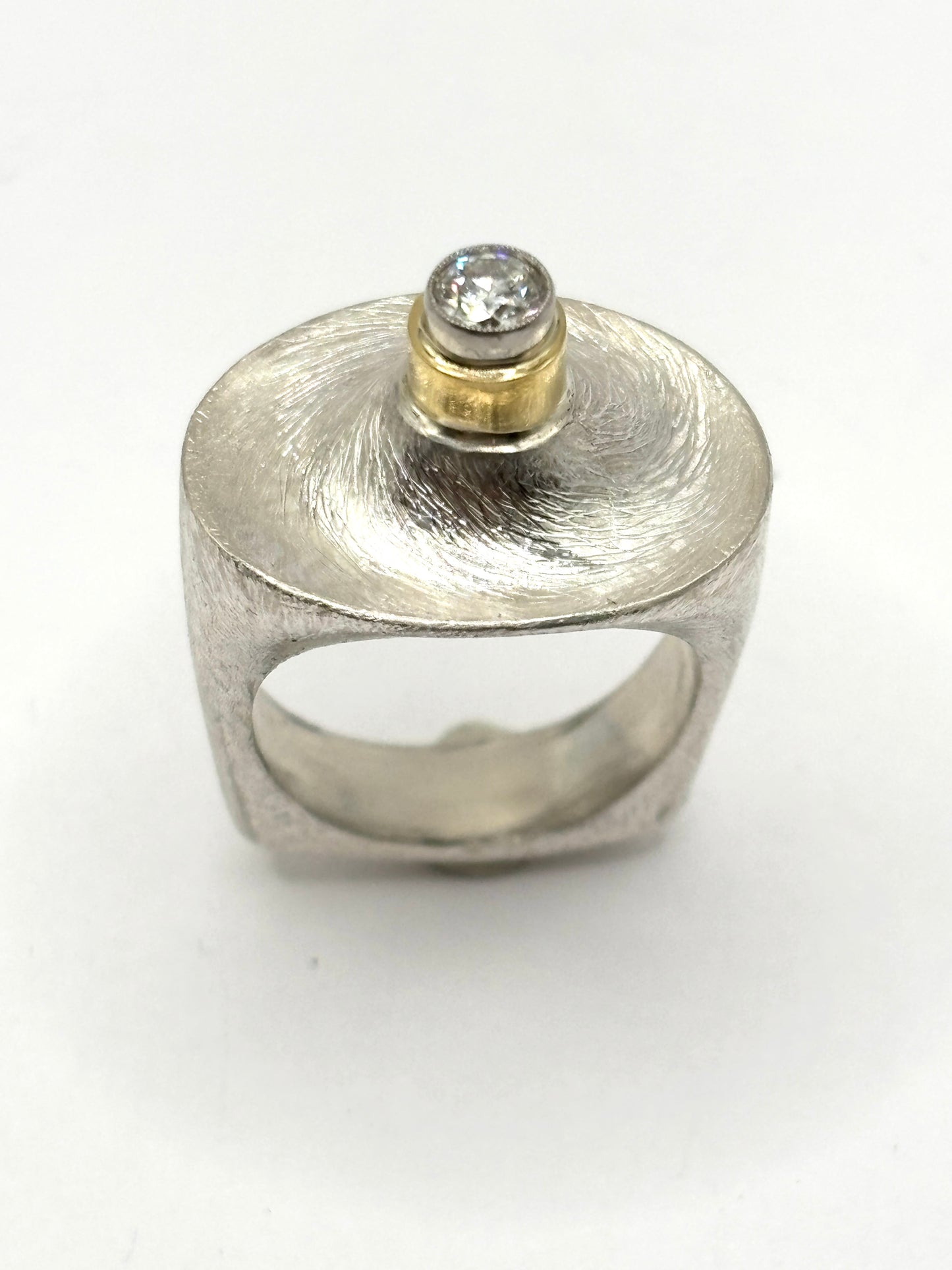 Sterling Silver Ring with 18K Gold and Platinum Bezel Set Diamond, Julie Harris