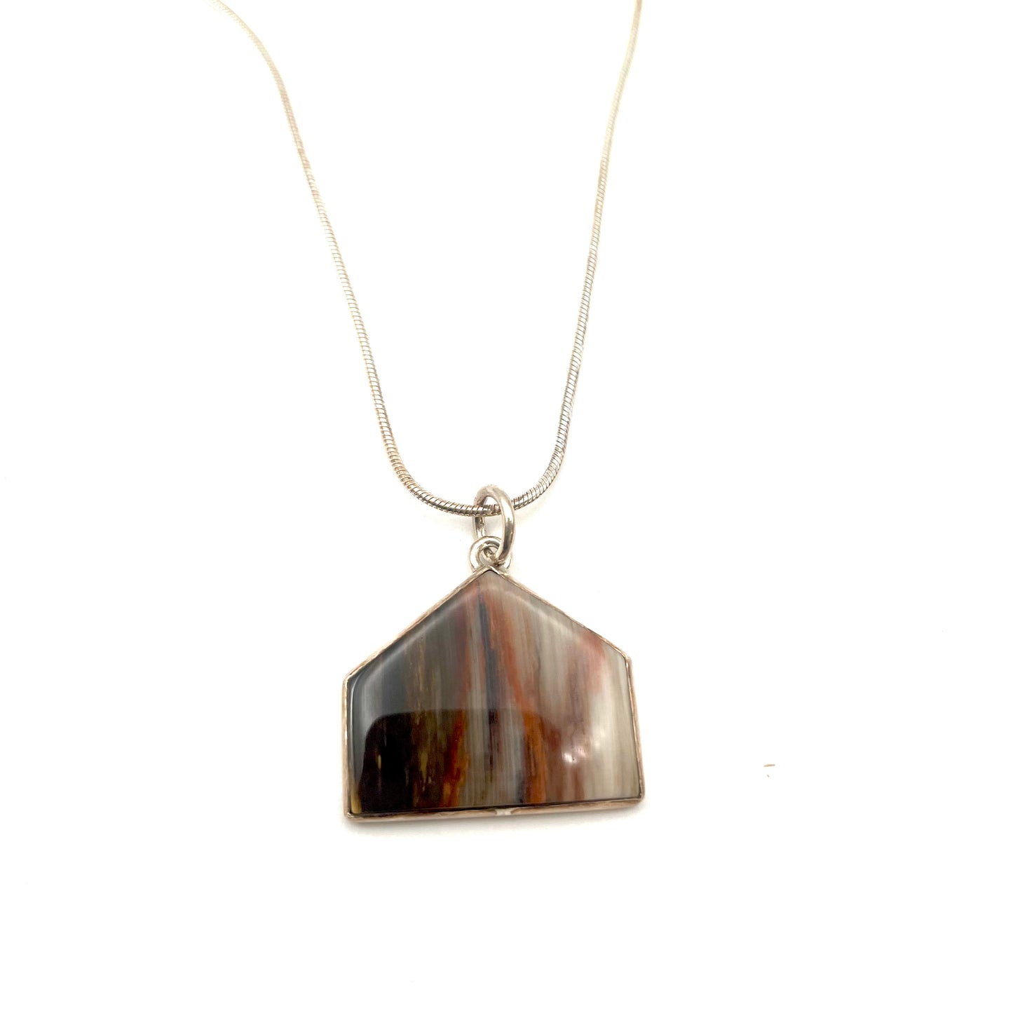 Sterling Silver Petrified Wood Pendant Necklace, SR06, Sandra Russell