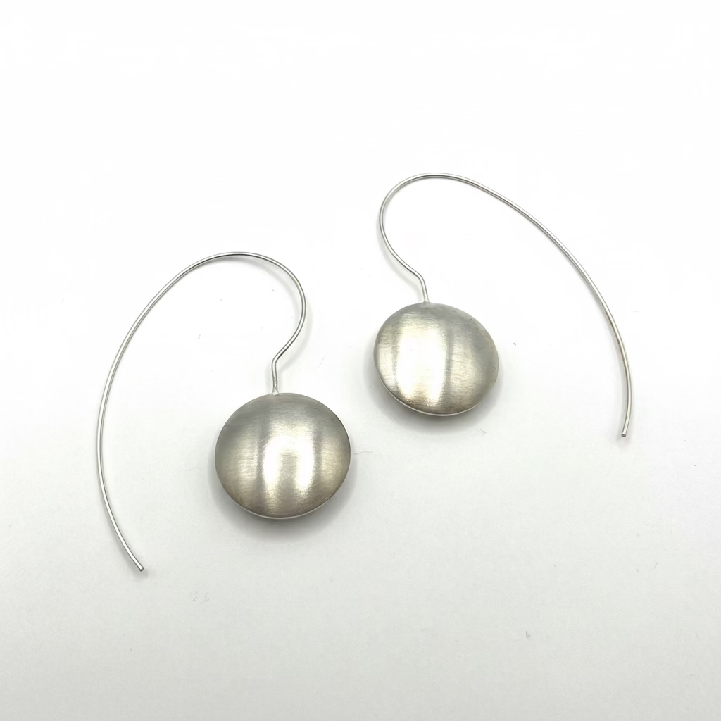 Sterling Silver Hollow Flat Round Earrings, Kelim