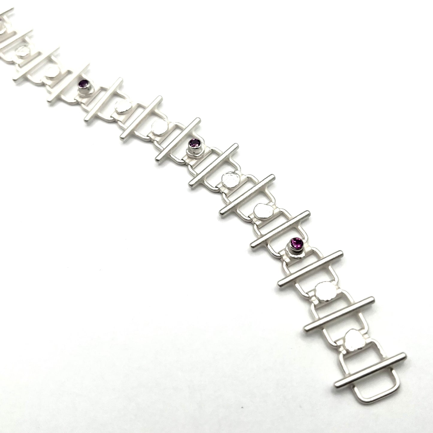 Sterling Silver Dots and Lines Bracelets with Rhodolite Garnet, LM0084, Lisa Mueller