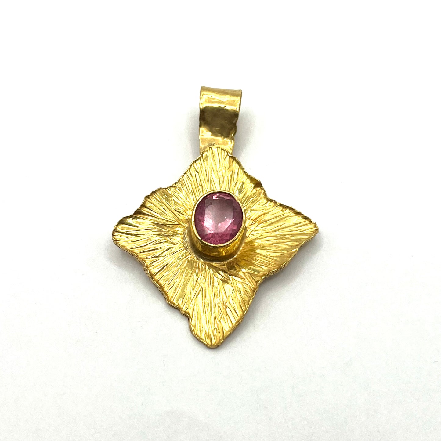 22kt Gold textured pendant with Pink Tourmaline, SS3041, Susan Sims