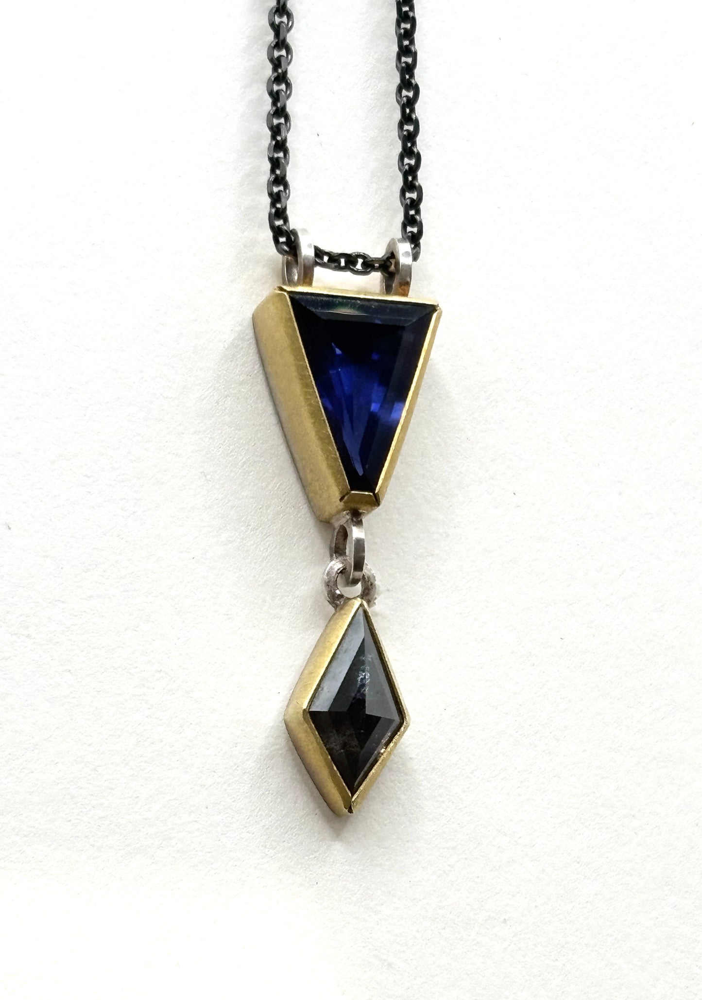 22kt yellow gold and sterling silver Iolite and Diamond pendant