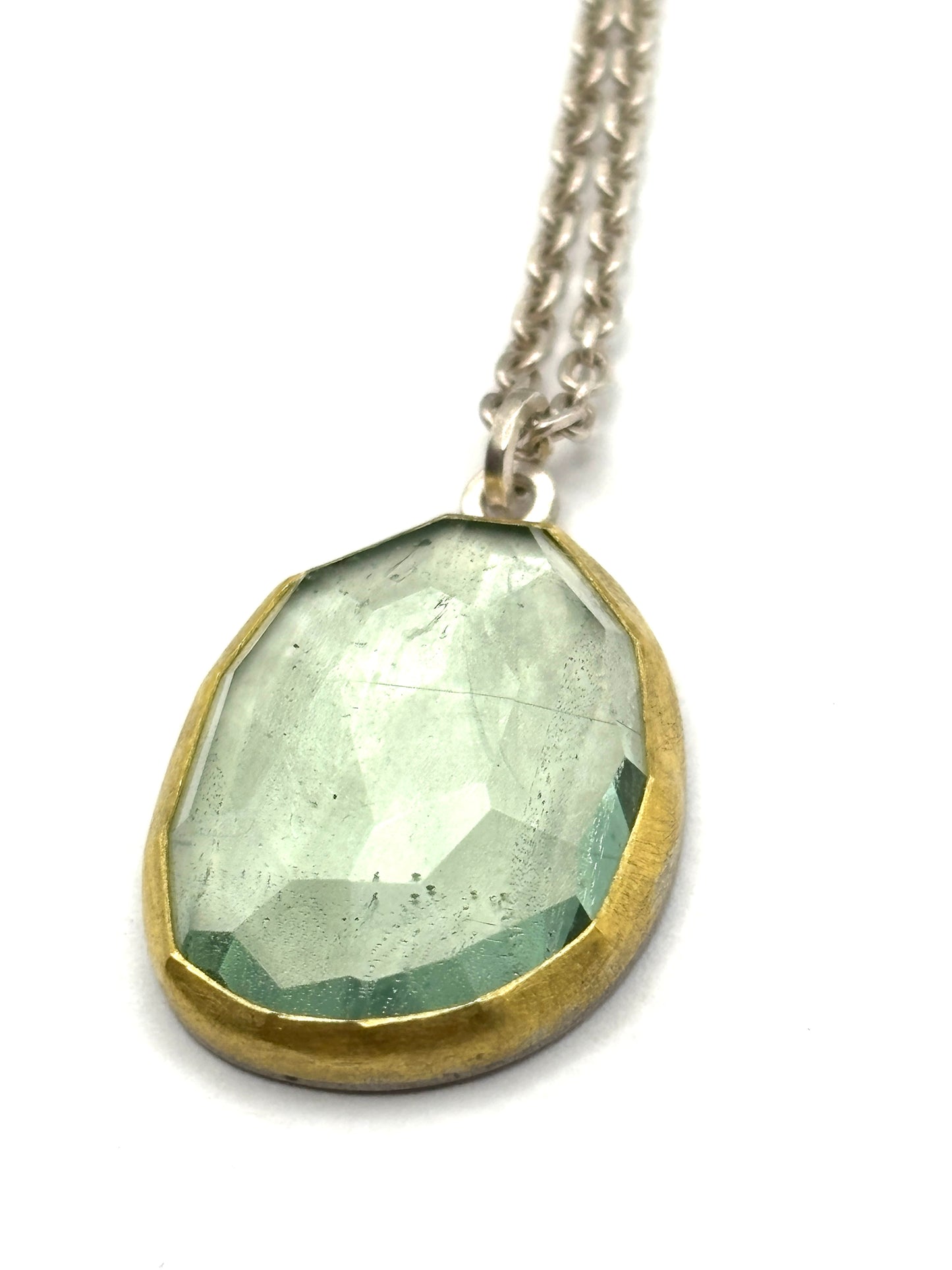 22KT &Sterling Silver Green Beryl. Rose cut Pendant