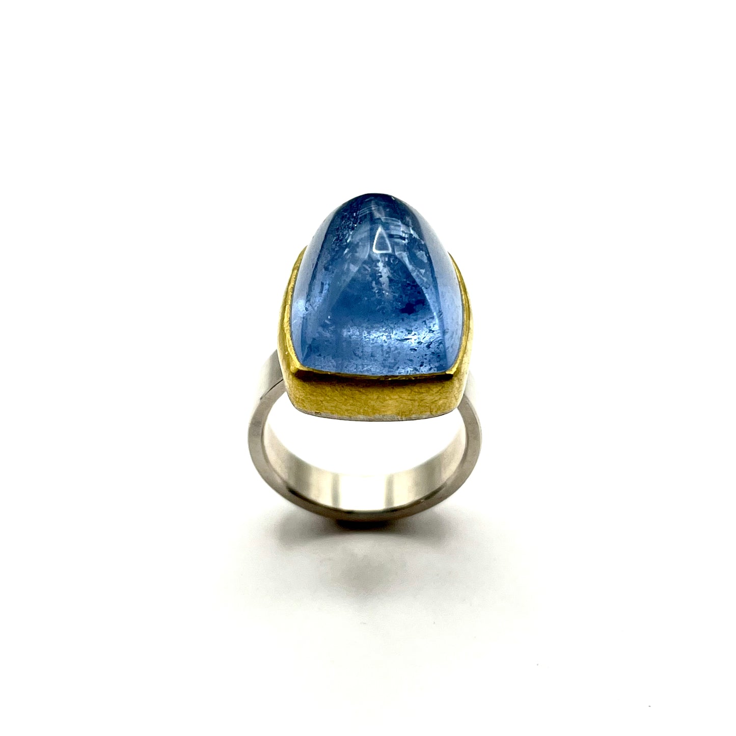 22kt Gold & Sterling Silver Blue Beryl / Aquamarine Sugar Loaf Ring, SW26234, Sam Woehrmann