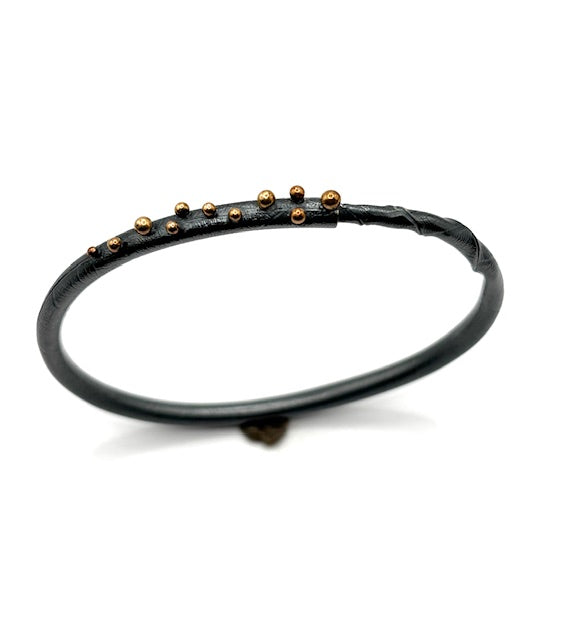 Twig Bracelet Autus Style, with 11 Scattered 14 Karat Balls Set in Oxidized Sterling Silver, CM26-B7001