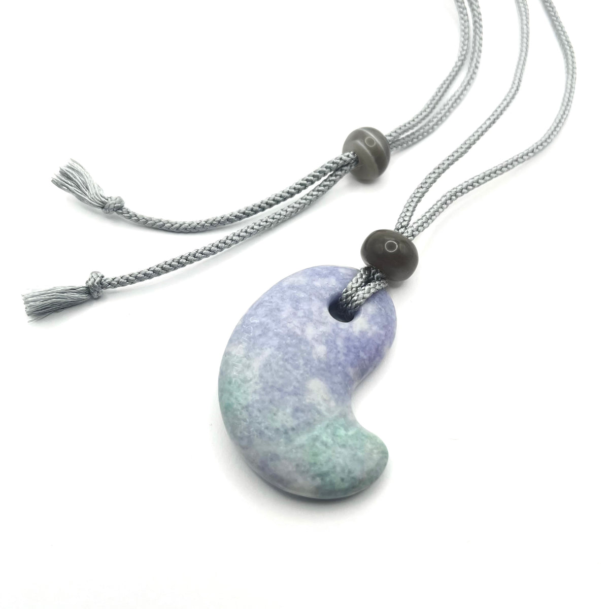 Lilac and Green Scooped Magatama Pendant PS26-01, Peter Schilling