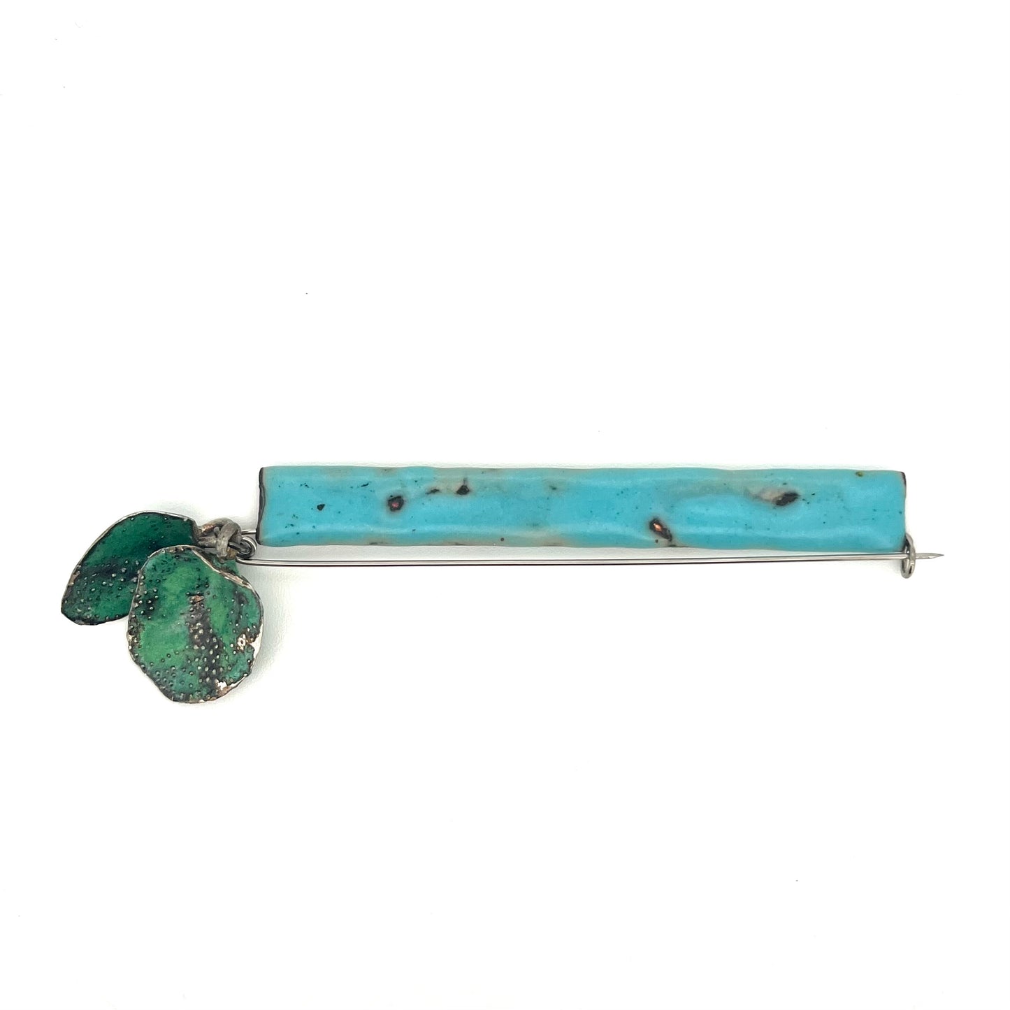 Pin - Copper with teal green enamel and tangling elements, KYK0402/26, Kyung Hee Kim