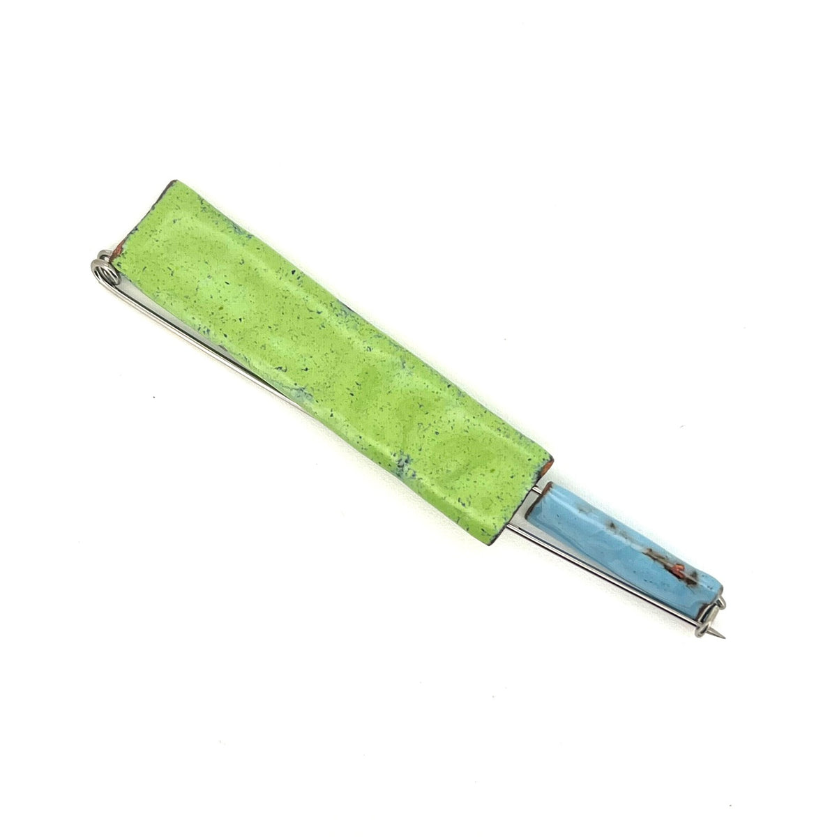 Pin - Copper with light green and blue enamel, KYK0403/26, Kyung Hee Kim