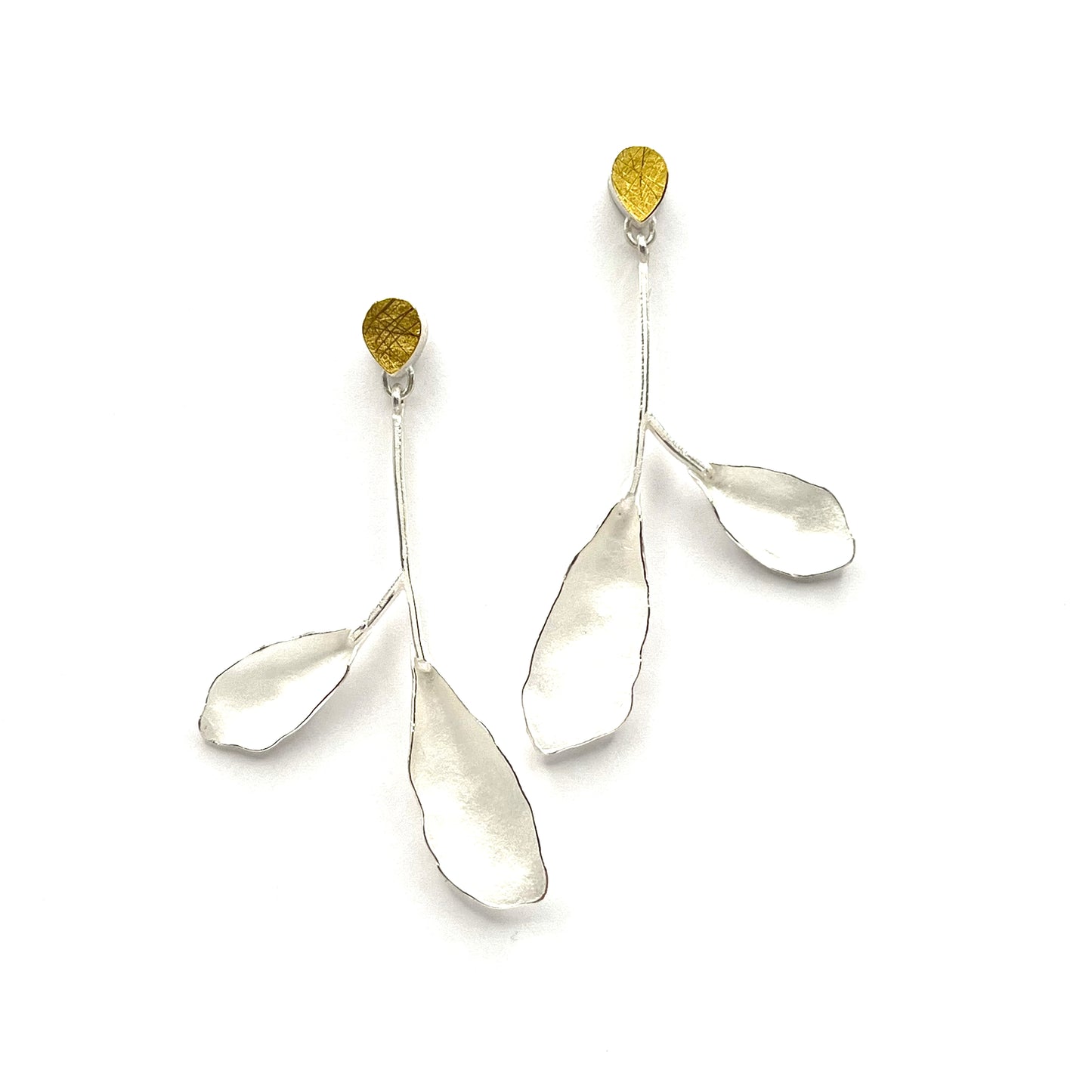 22KY Gold & Sterling Silver Leaf Earrings