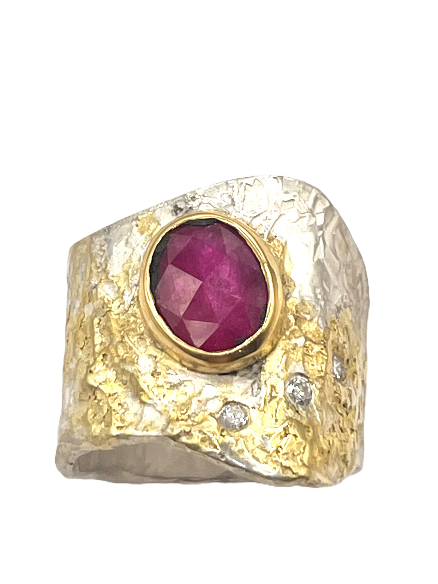 22k gold on sterling silver ring set with rose cut ruby