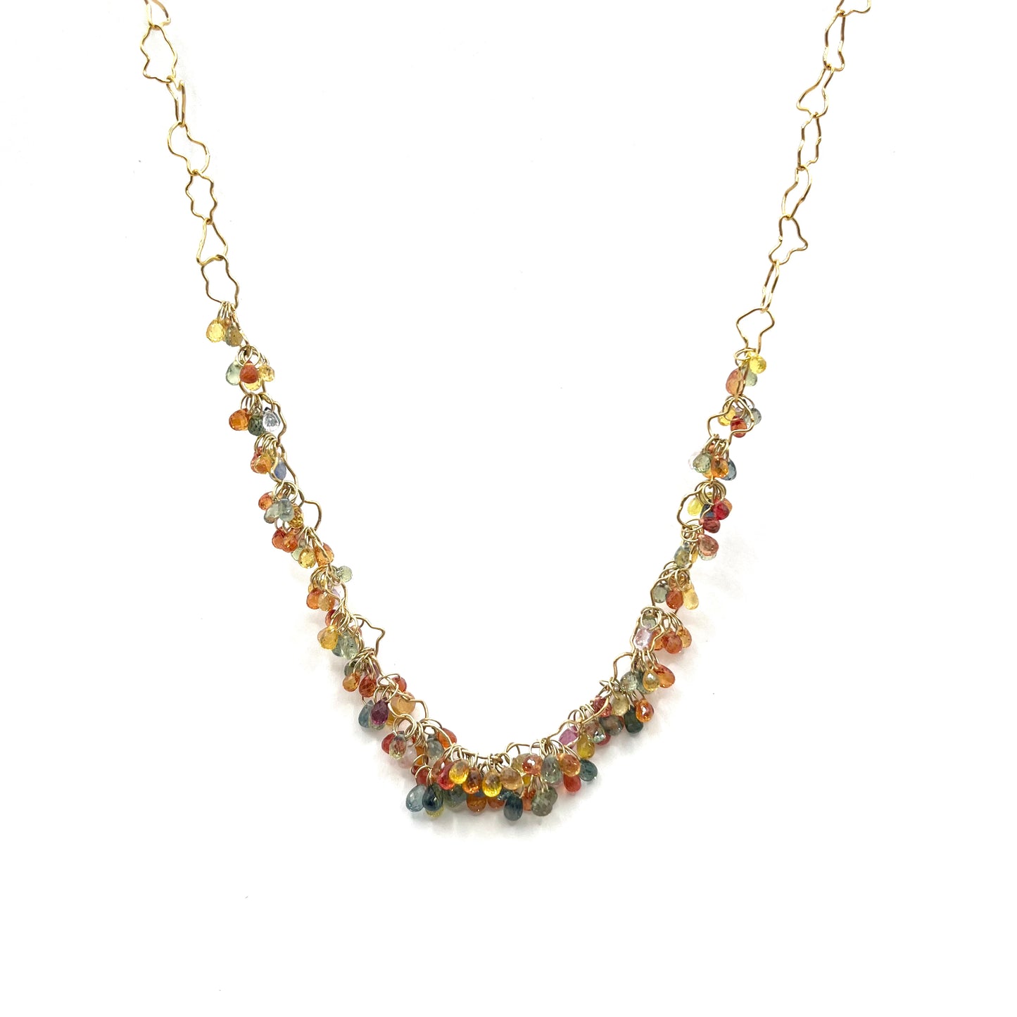 18KY Gold Crazy Chain Multi-Color Sapphire Briolette Necklace
