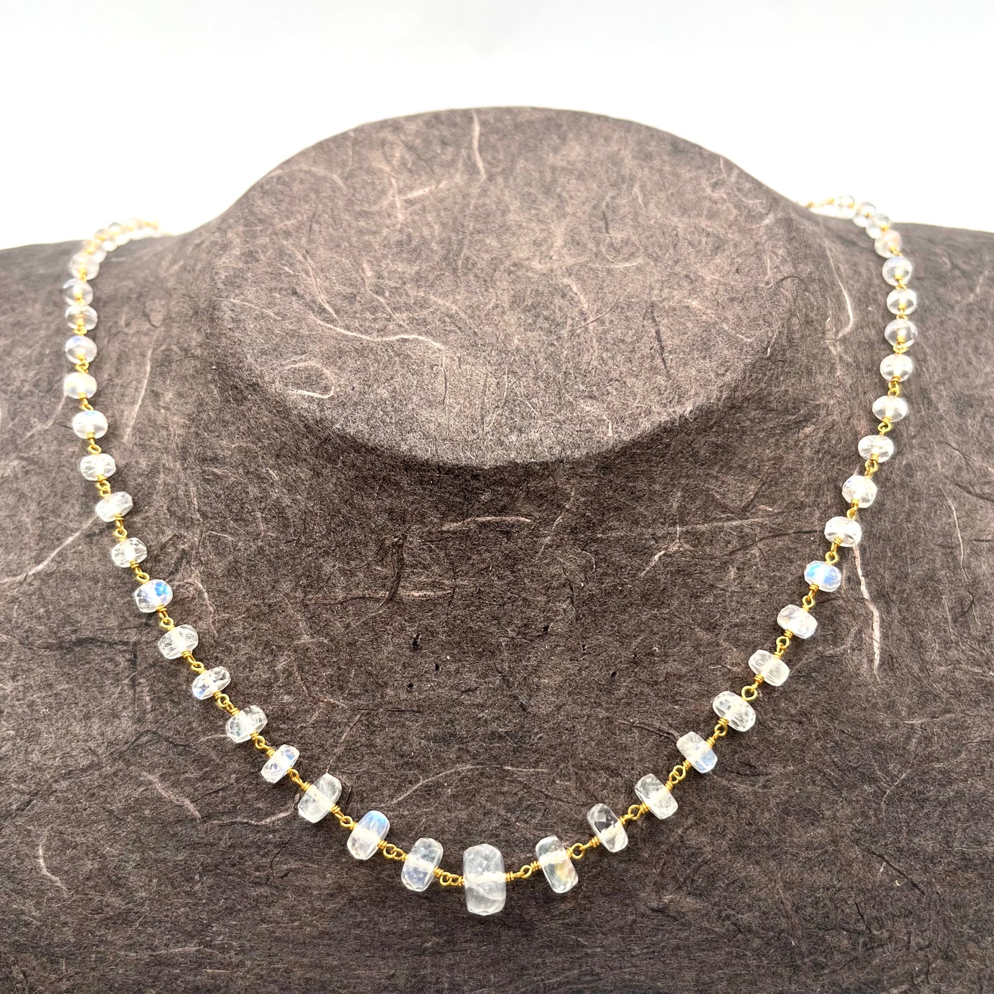 18KY Gold Faceted Moonstone Chain Necklace