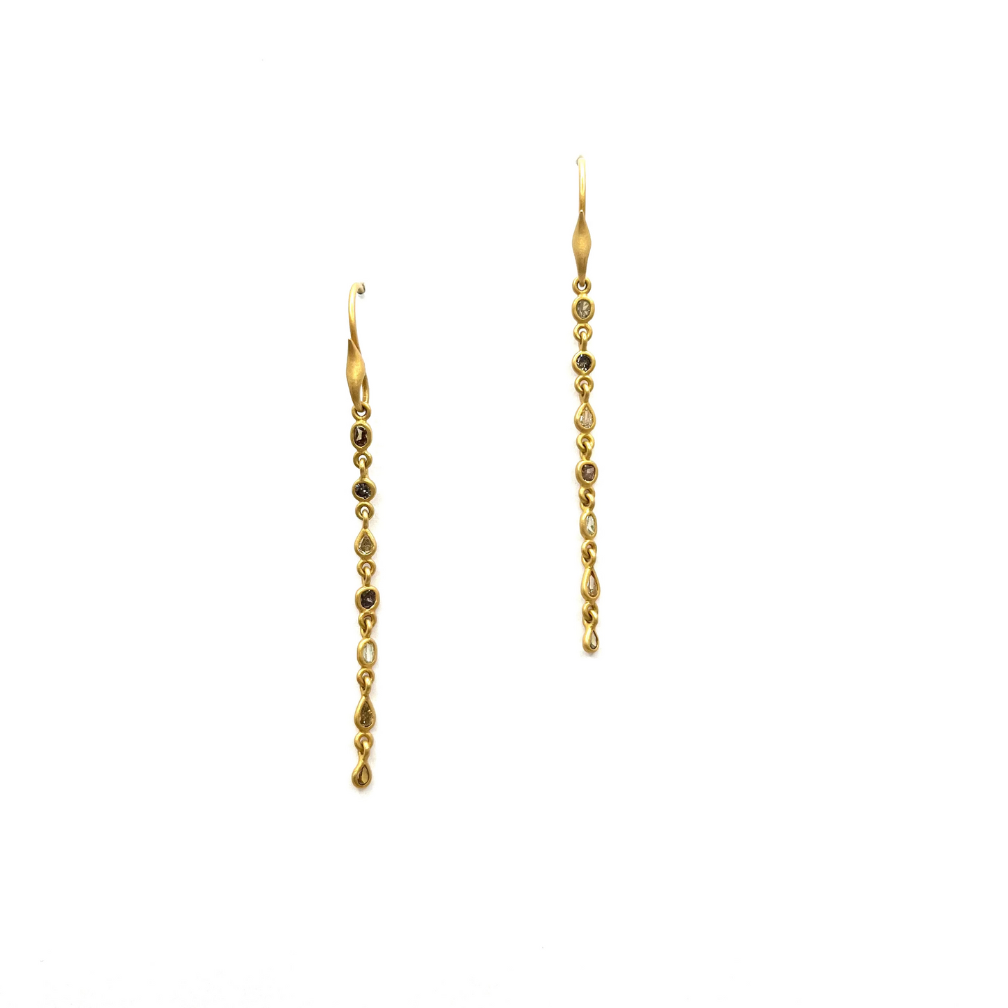 18KY Gold Mixed-Cut Diamonds with Swan Hook Earrings