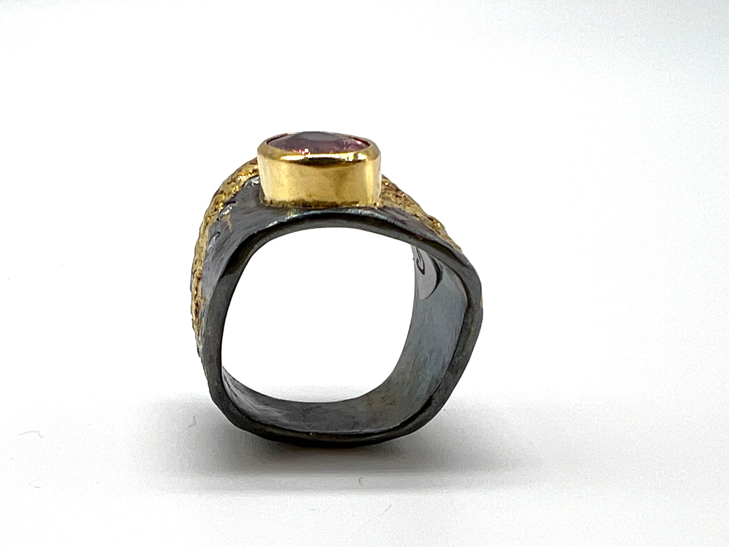22k gold on sterling silver ring with pink tourmaline and white diamonds