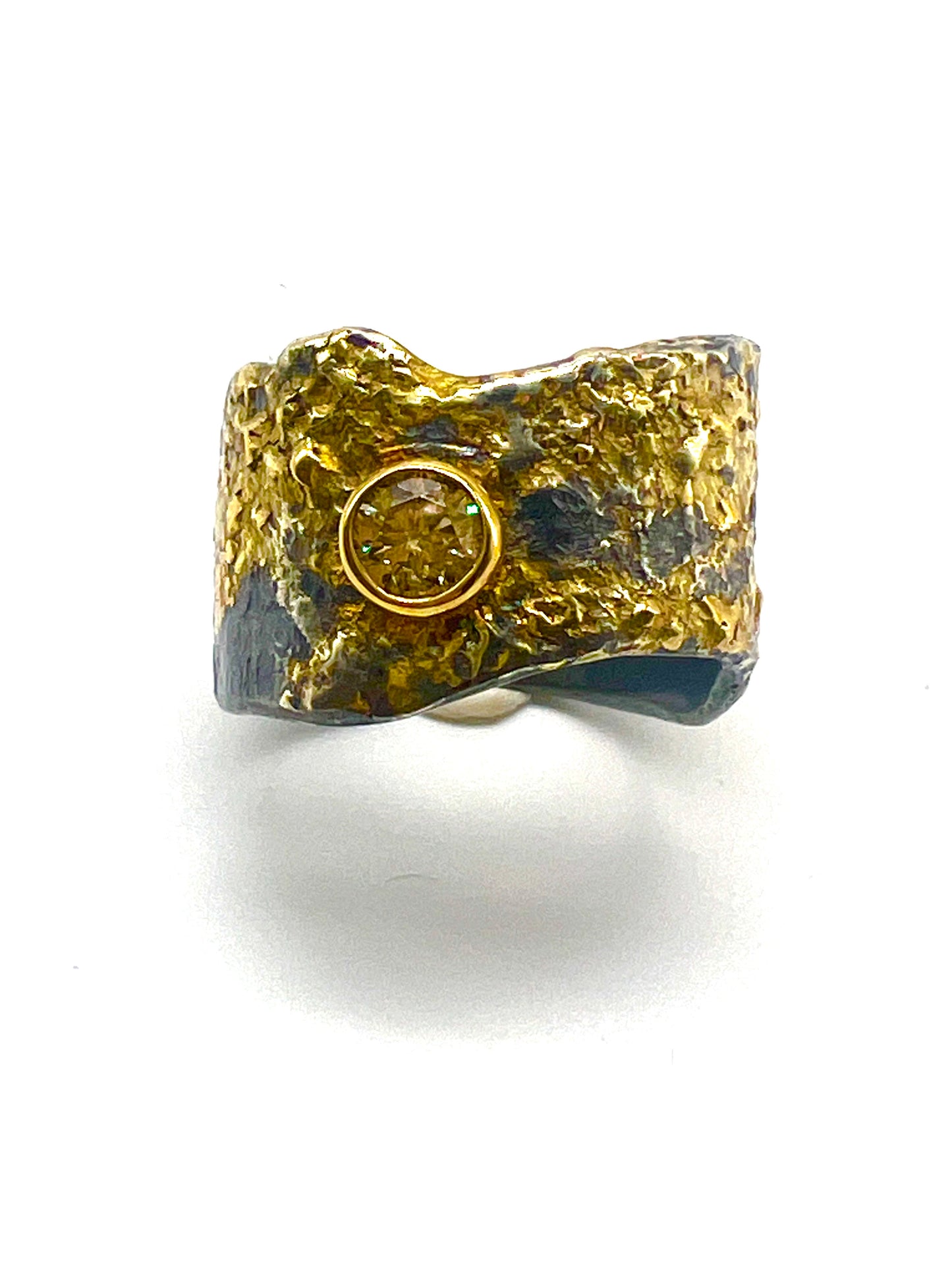 22k gold ring on sterling silver set with champagne diamond