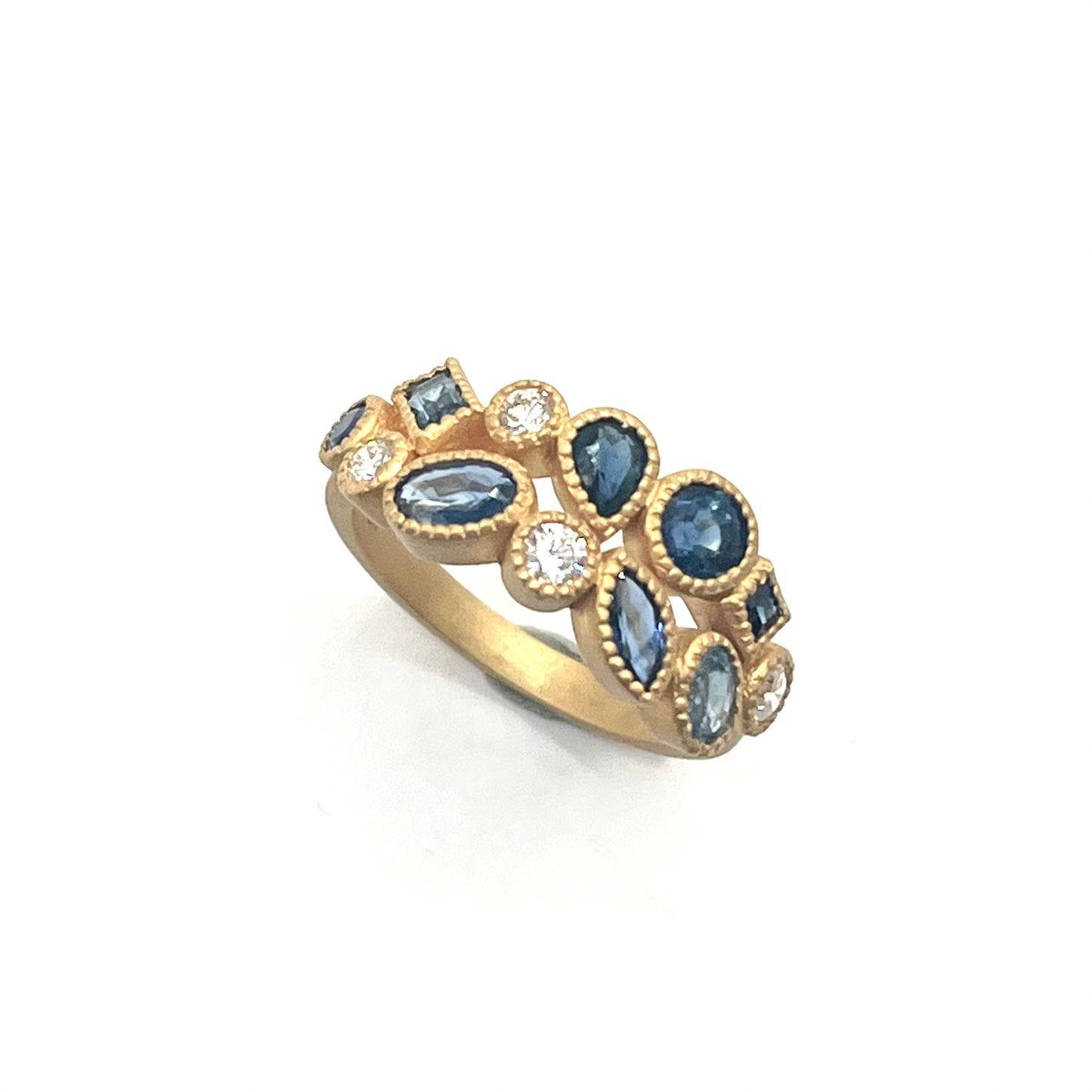 18kt Gold Multi-Shaped Blue Sapphire and Diamond Ring