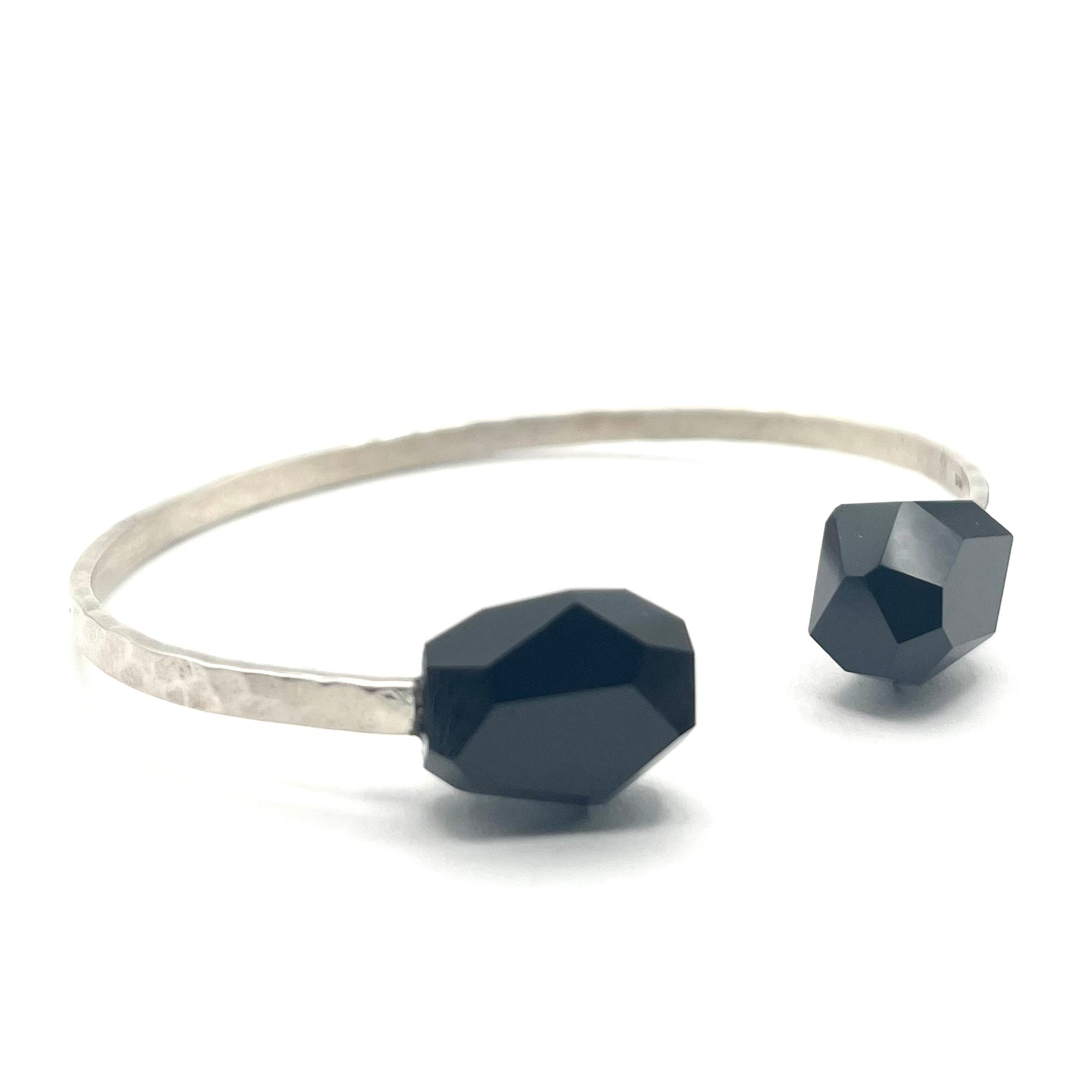 Hammered Sterling Silver Cuff with Faceted Black Spinel Cuff