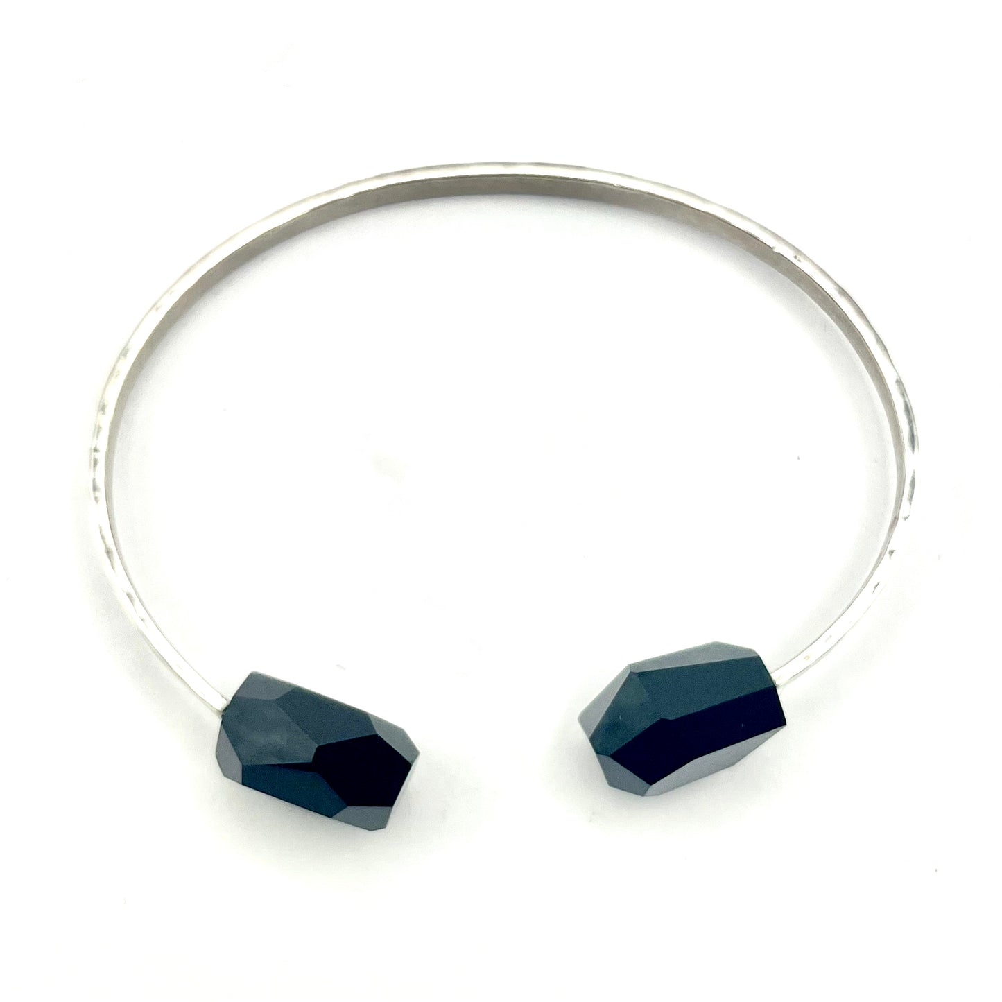 Hammered Sterling Silver Cuff with Faceted Black Spinel Cuff